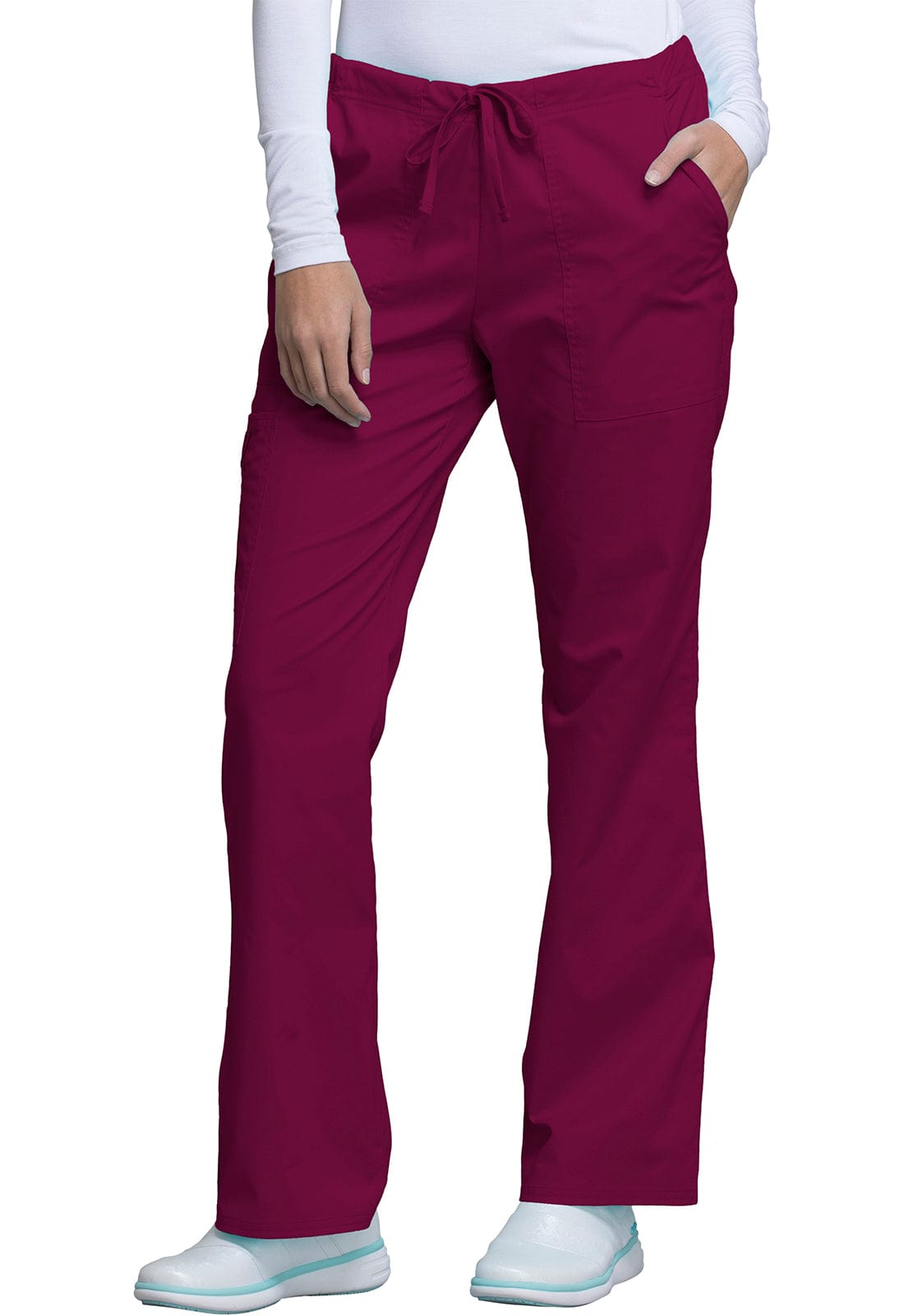Cherokee Scrubs Pants Cherokee Workwear Core Stretch 4044 Scrubs Pants Womens Mid Rise Drawstring Cargo Wine