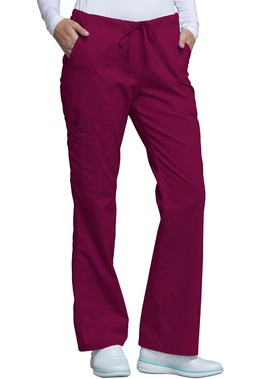 Cherokee Scrubs Pants 2XL / Regular Length Cherokee Workwear Core Stretch 4044 Scrubs Pants Womens Mid Rise Drawstring Cargo Wine