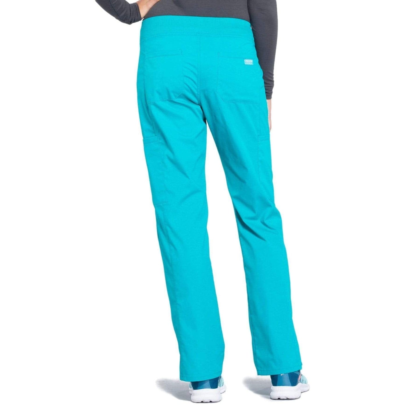 Cherokee Scrubs Pants Cherokee Workwear Professionals WW170 Scrubs Pants Women's Mid Rise Straight Leg Pull-on Cargo Teal Blue