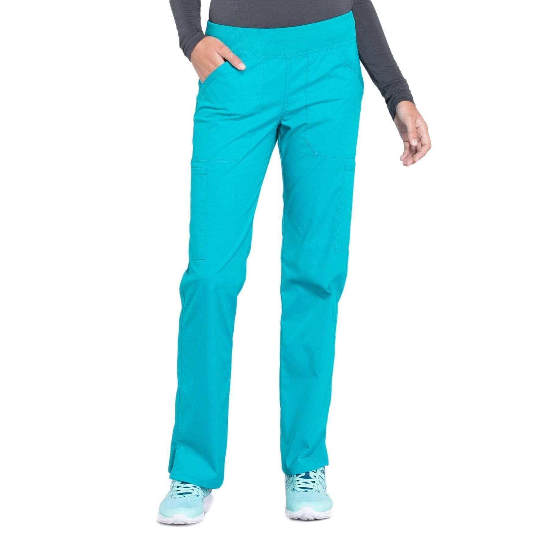 Cherokee Scrubs Pants 2XL / Regular Length Cherokee Workwear Professionals WW170 Scrubs Pants Women's Mid Rise Straight Leg Pull-on Cargo Teal Blue
