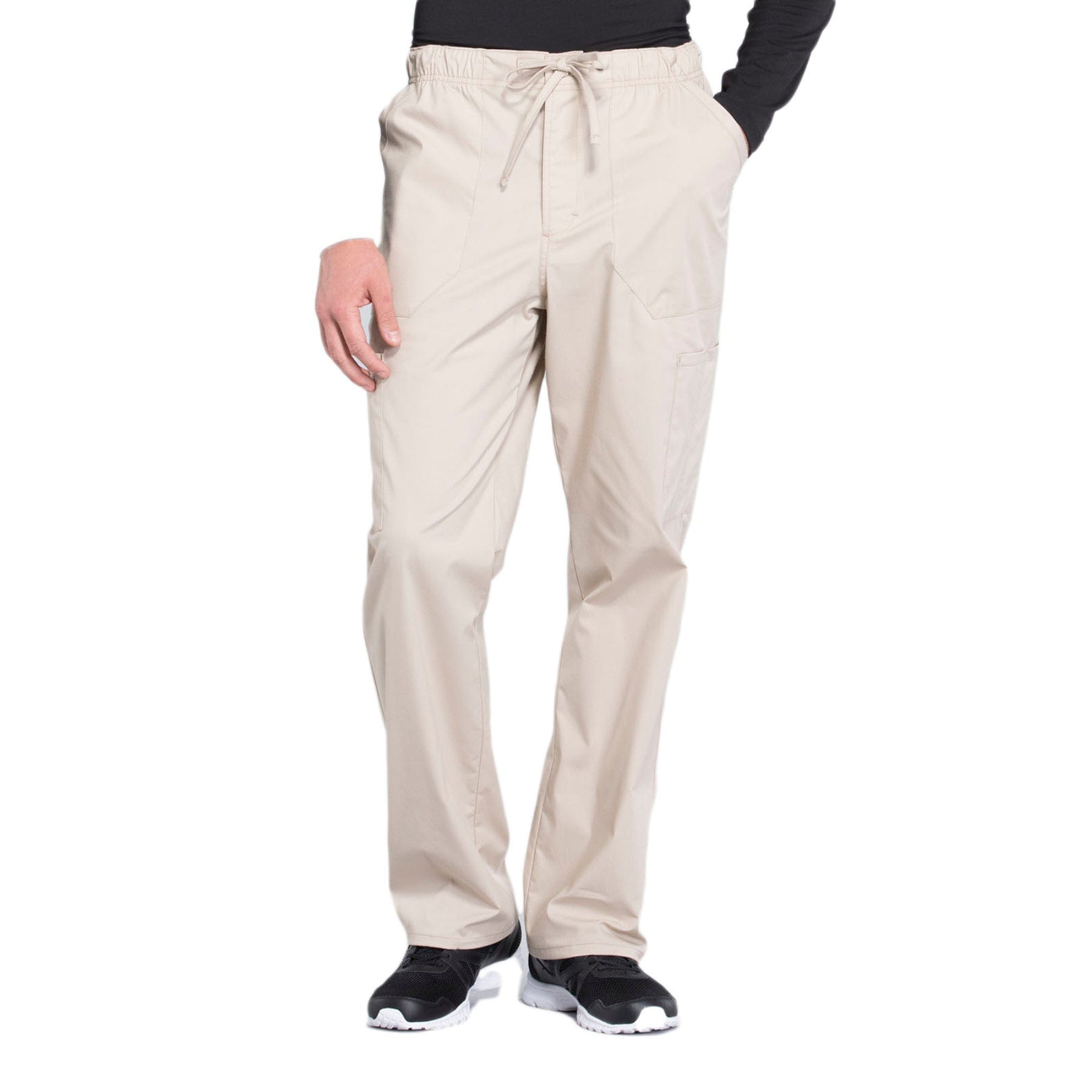 Cherokee Scrubs Pants Cherokee Workwear Professionals WW190 Scrubs Pants Mens Tapered Leg Drawstring Cargo Khaki