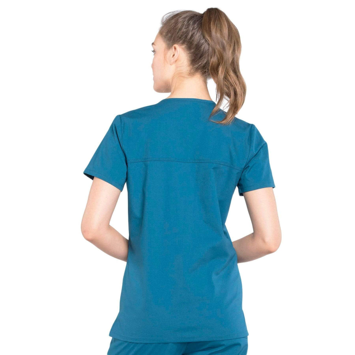 Cherokee Scrubs Top Cherokee Workwear Professionals WW655 Scrubs Top Women's Mock Wrap Caribbean Blue