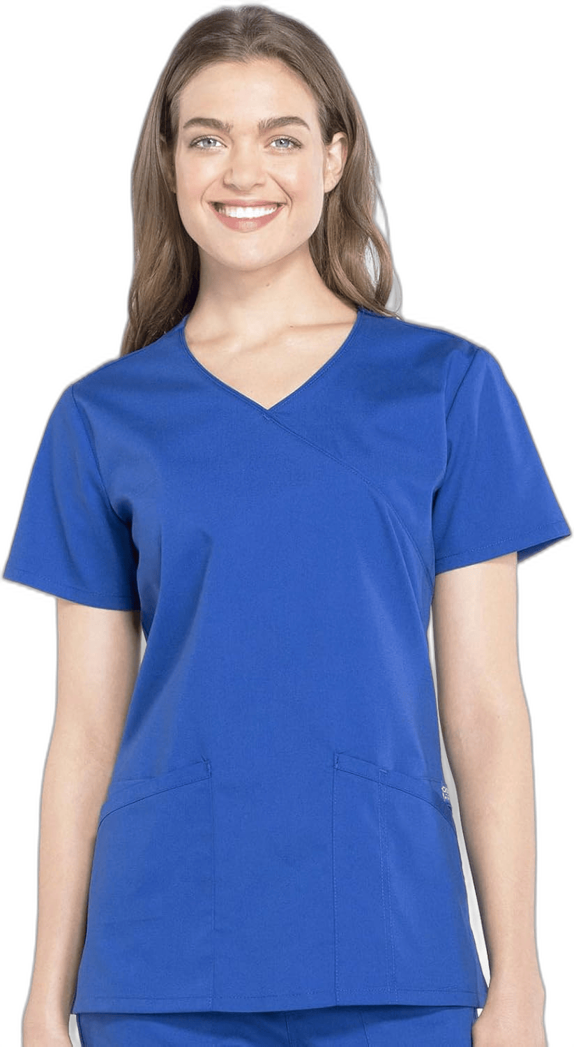 Cherokee Workwear Professionals WW655 Women's Mock Wrap Scrub Top Caribbean Blue