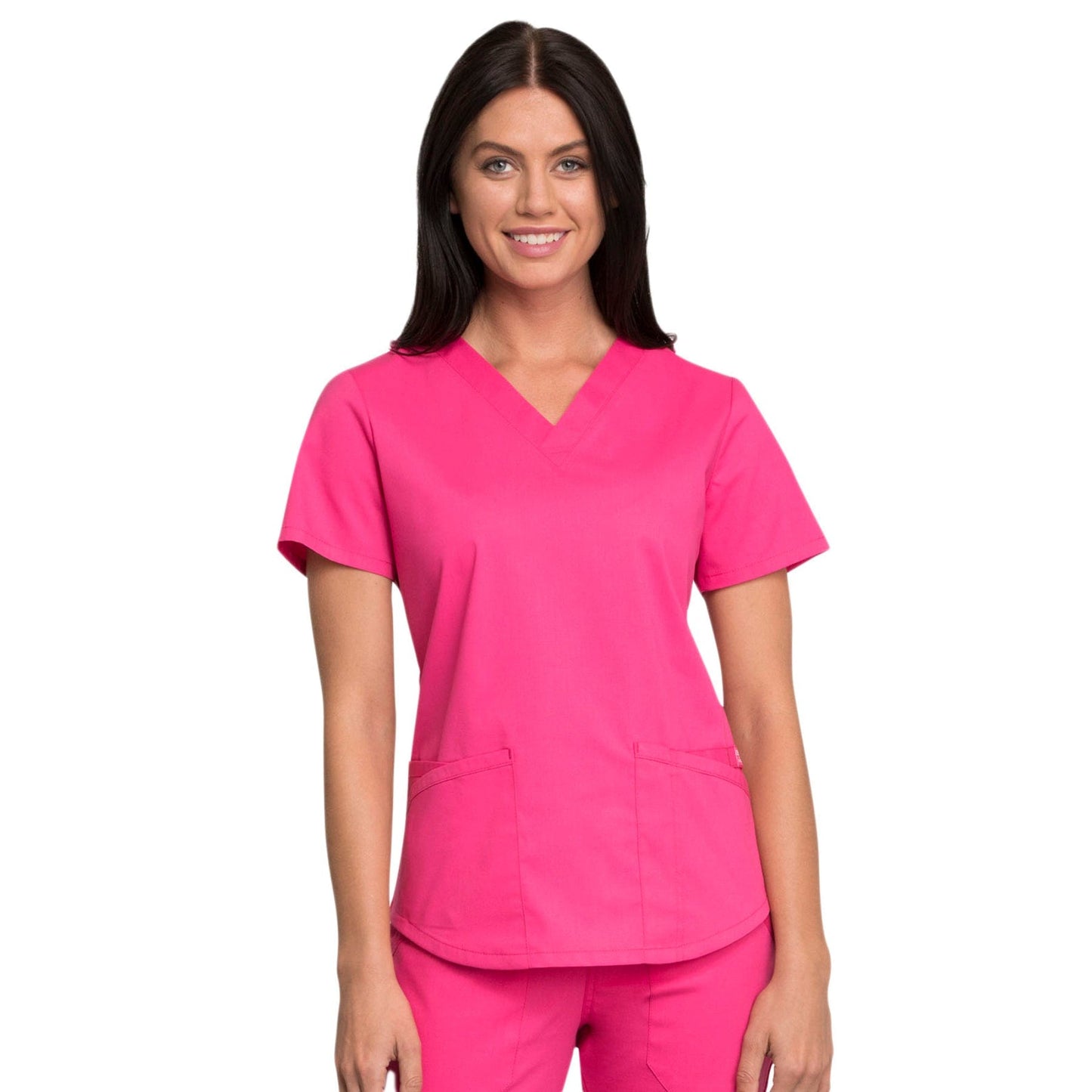 Cherokee Scrubs Top S Cherokee Workwear Professionals WW665 Scrubs Top Womens V-Neck Electric Pink