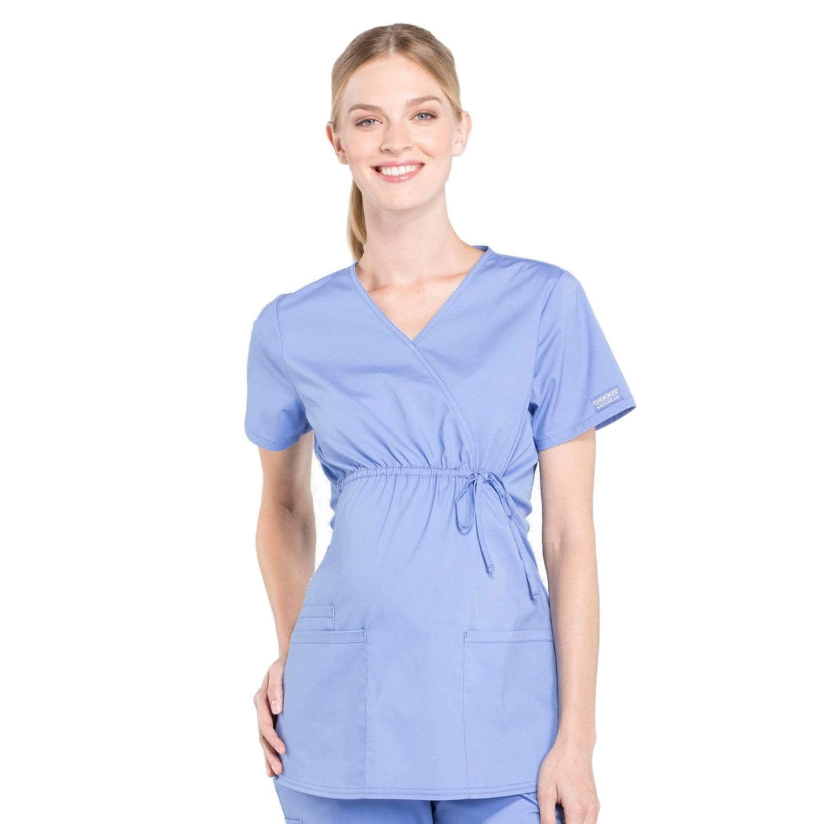 Cherokee Workwear Professionals WW685 Maternity Scrubs Top Mock Wrap Ciel