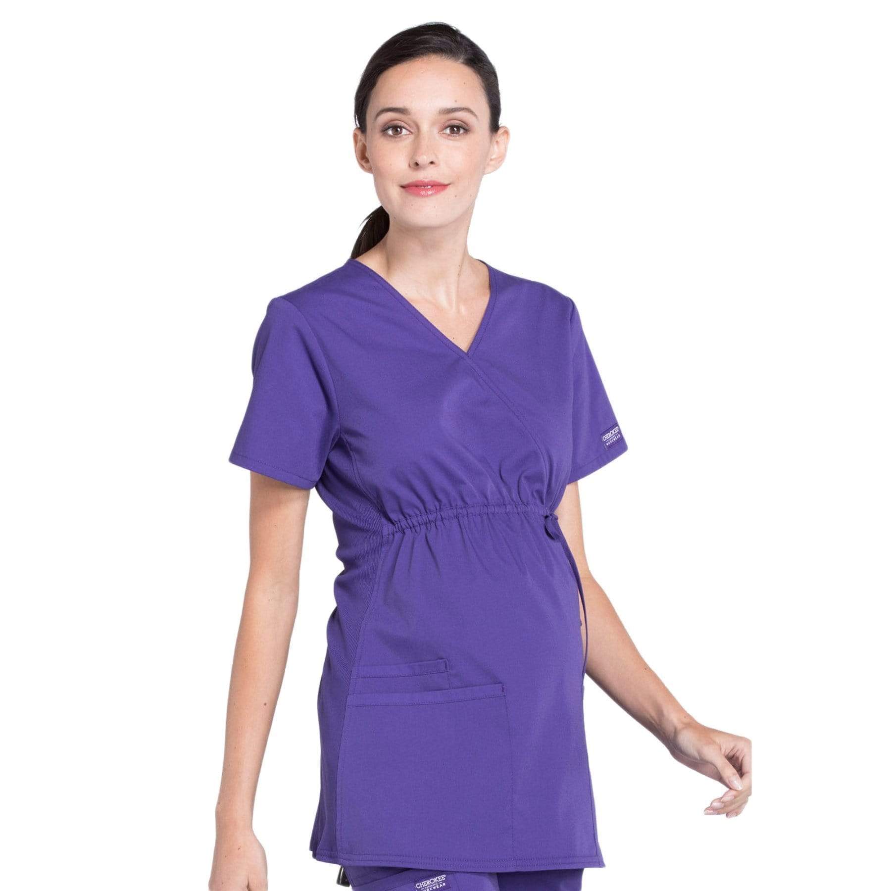 Cherokee Scrubs Top Cherokee Workwear Professionals WW685 Scrubs Top Maternity Mock Wrap Grape