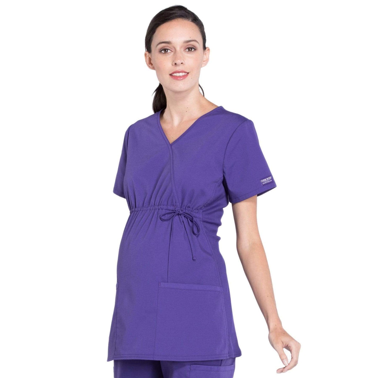 Cherokee Scrubs Top Cherokee Workwear Professionals WW685 Scrubs Top Maternity Mock Wrap Grape