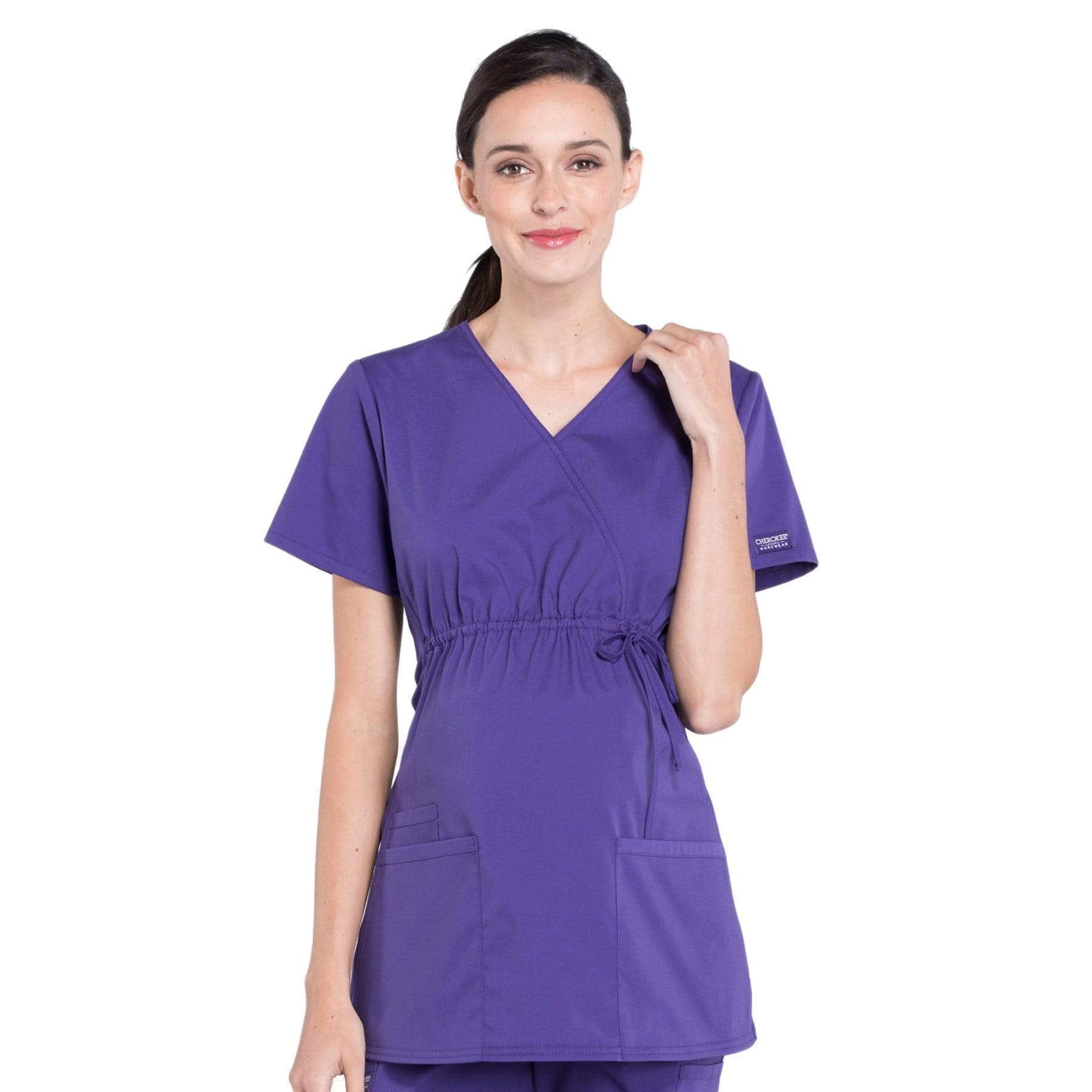 Cherokee Scrubs Top 2XL Cherokee Workwear Professionals WW685 Scrubs Top Maternity Mock Wrap Grape