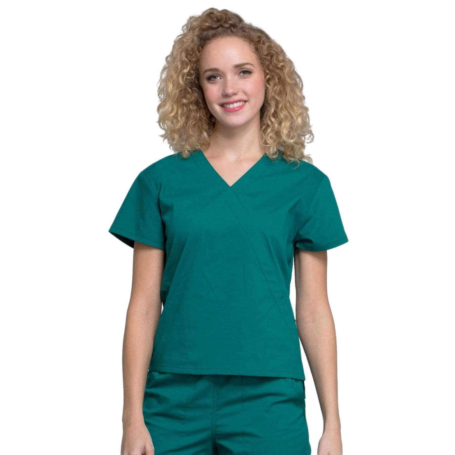 Cherokee Scrubs Top XS Cherokee Workwear Professionals WW705 Scrubs Top Women's Mock Wrap Hunter Green