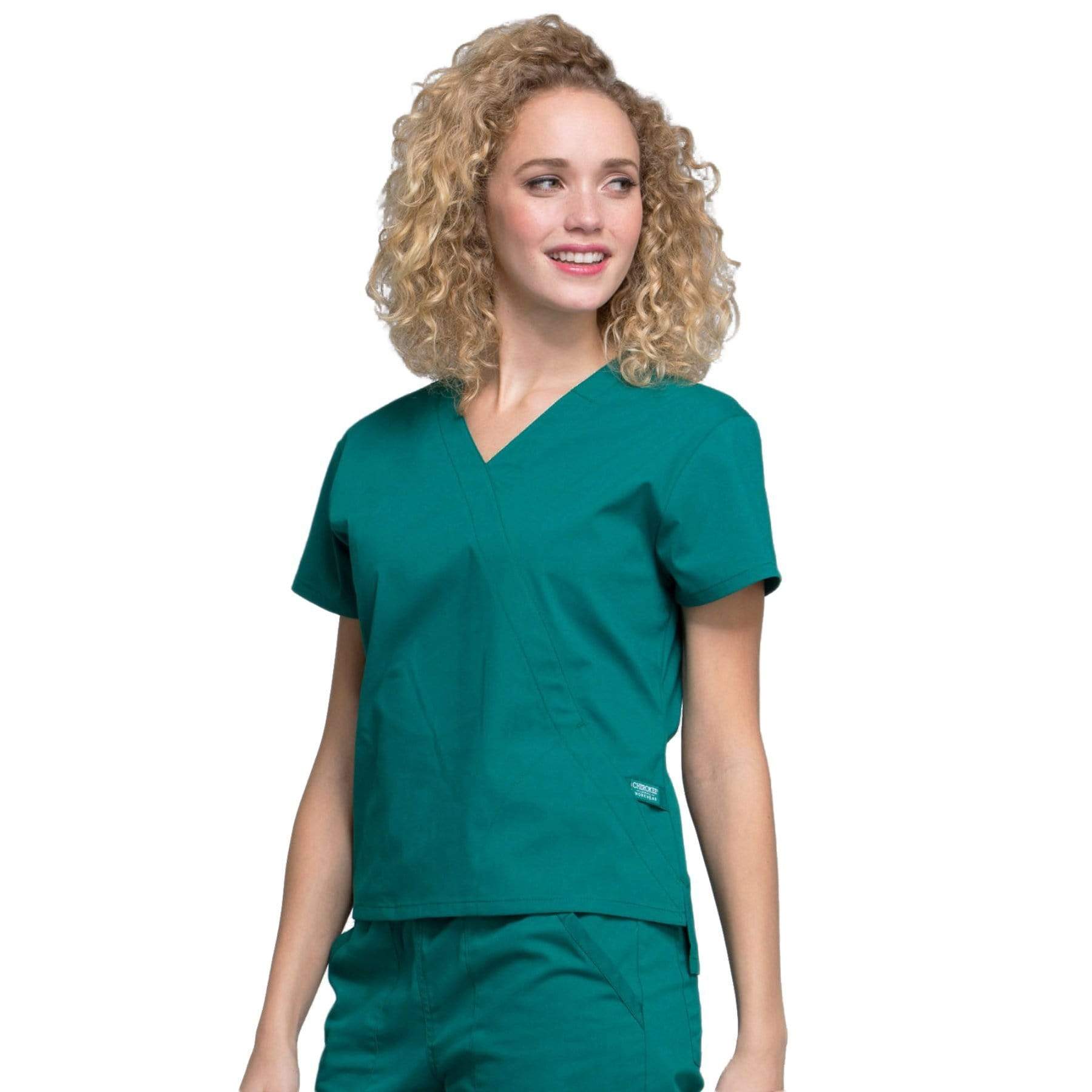 Cherokee Scrubs Top Cherokee Workwear Professionals WW705 Scrubs Top Women's Mock Wrap Hunter Green