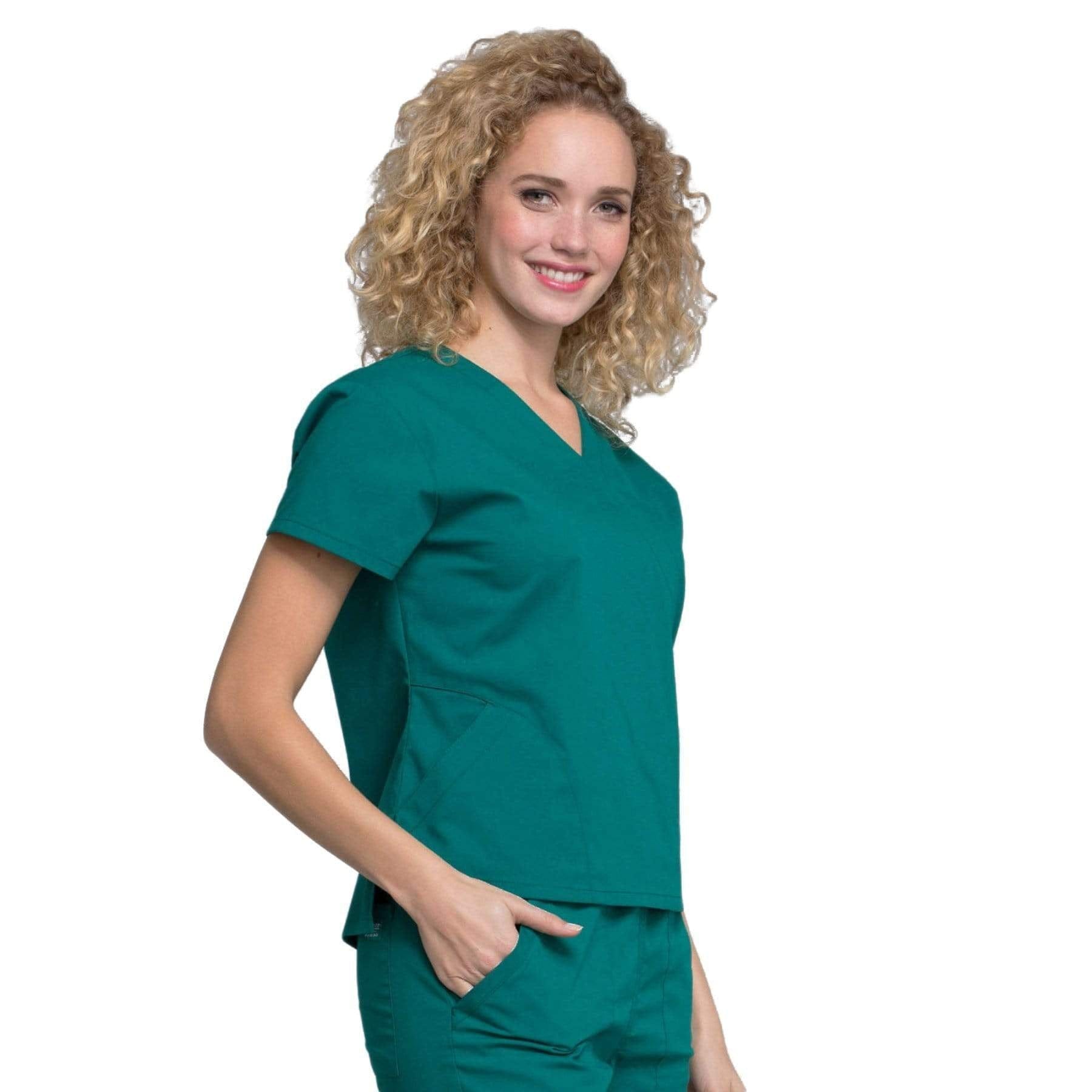 Cherokee Scrubs Top L Cherokee Workwear Professionals WW705 Scrubs Top Women's Mock Wrap Hunter Green