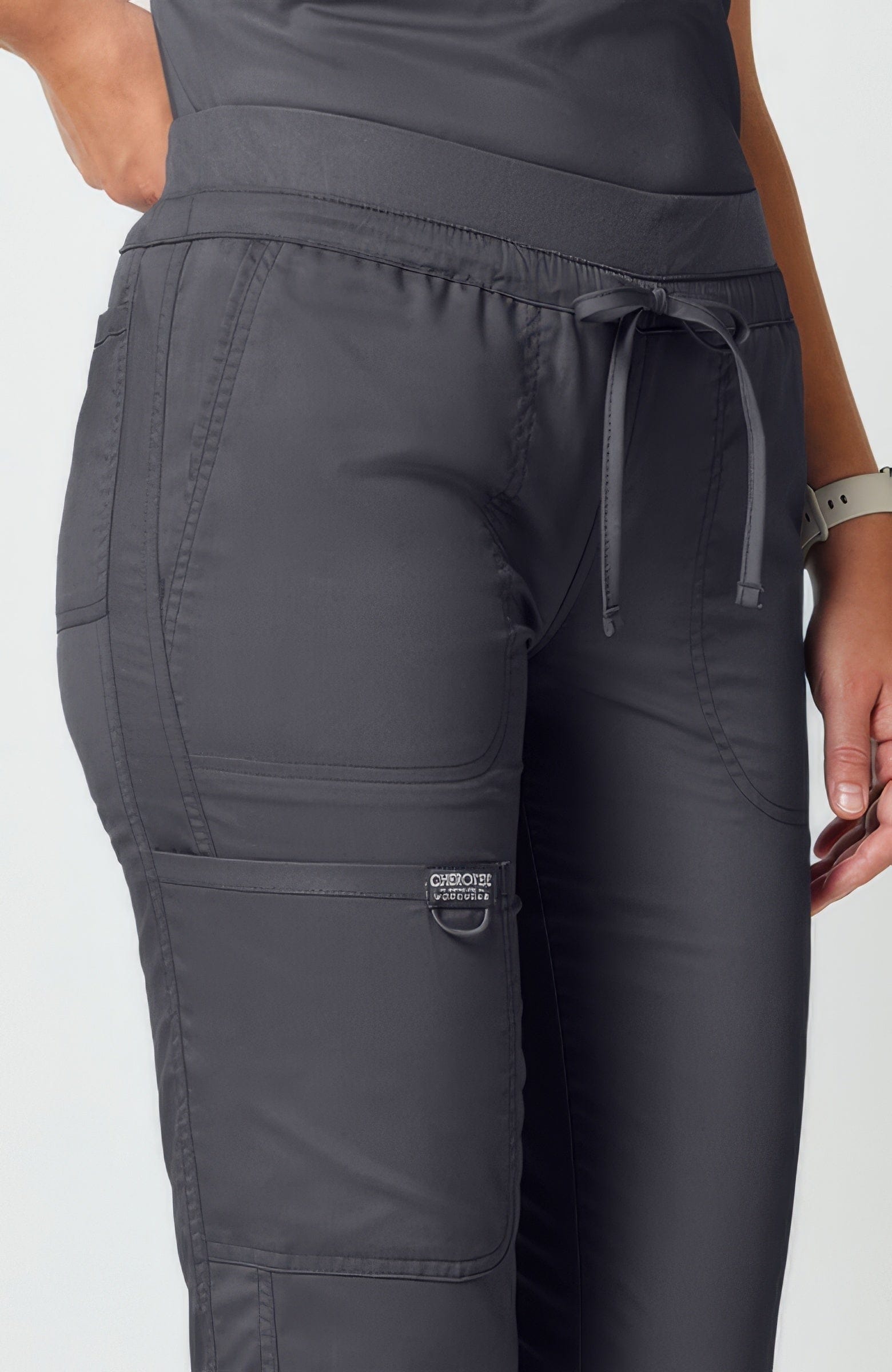Cherokee Workwear Revolution WW105 Scrubs Pants Women's Mid Rise Tapered Leg Drawstring Pewter - Pewter