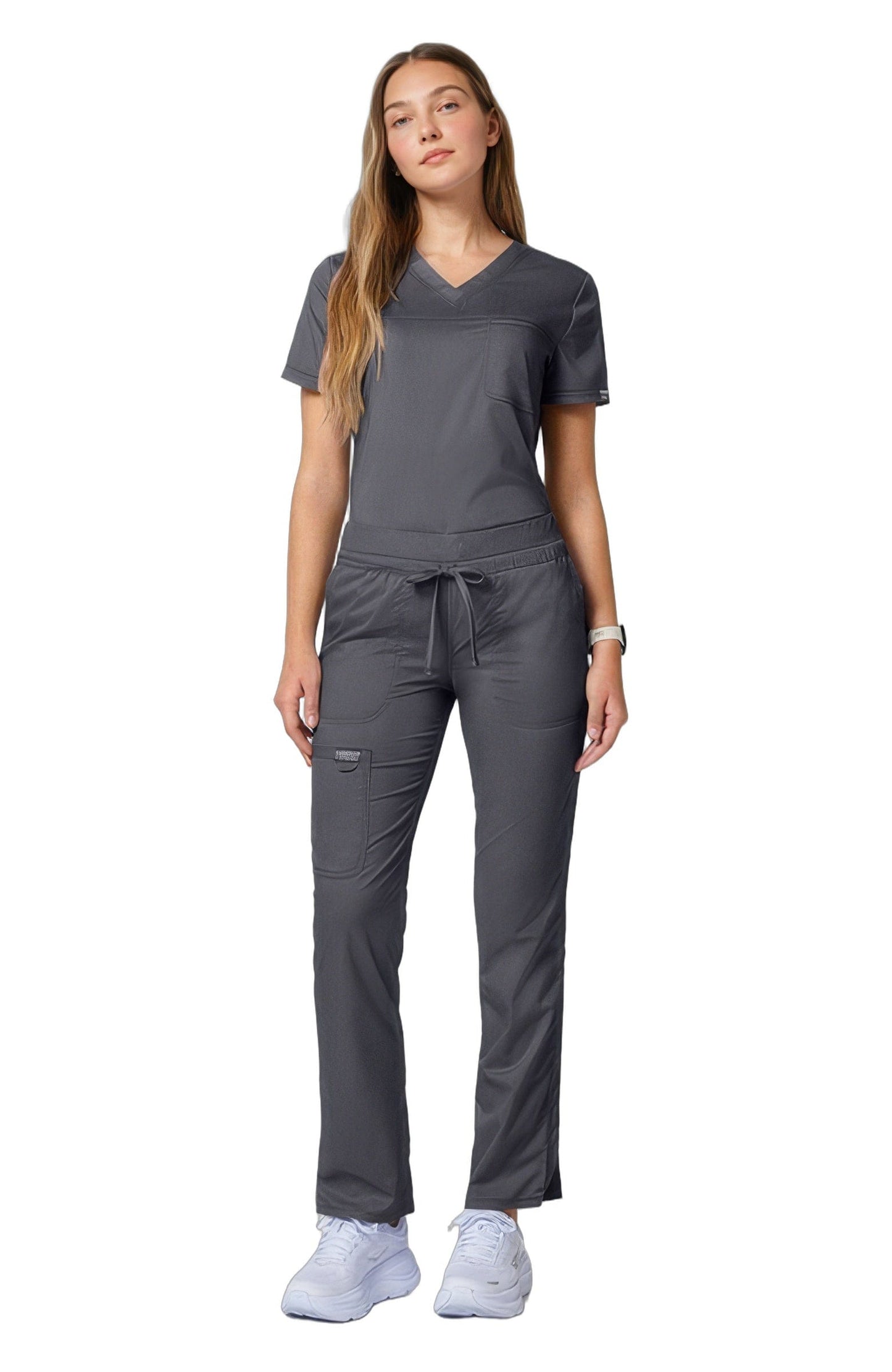 Cherokee Workwear Revolution WW105 Scrubs Pants Women's Mid Rise Tapered Leg Drawstring Pewter - Pewter