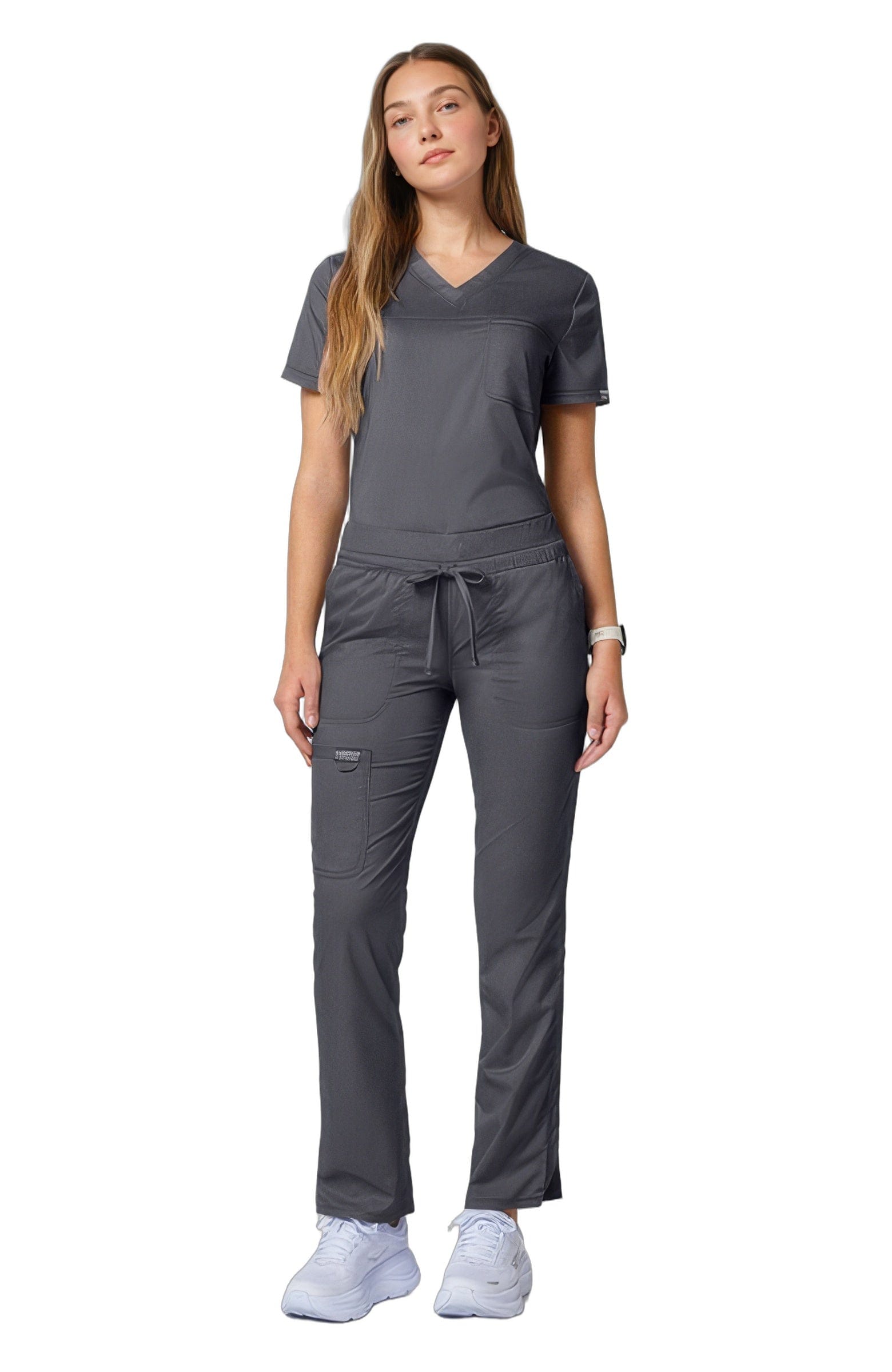 Cherokee Workwear Revolution WW105 Scrubs Pants Women's Mid Rise Tapered Leg Drawstring Pewter - Pewter