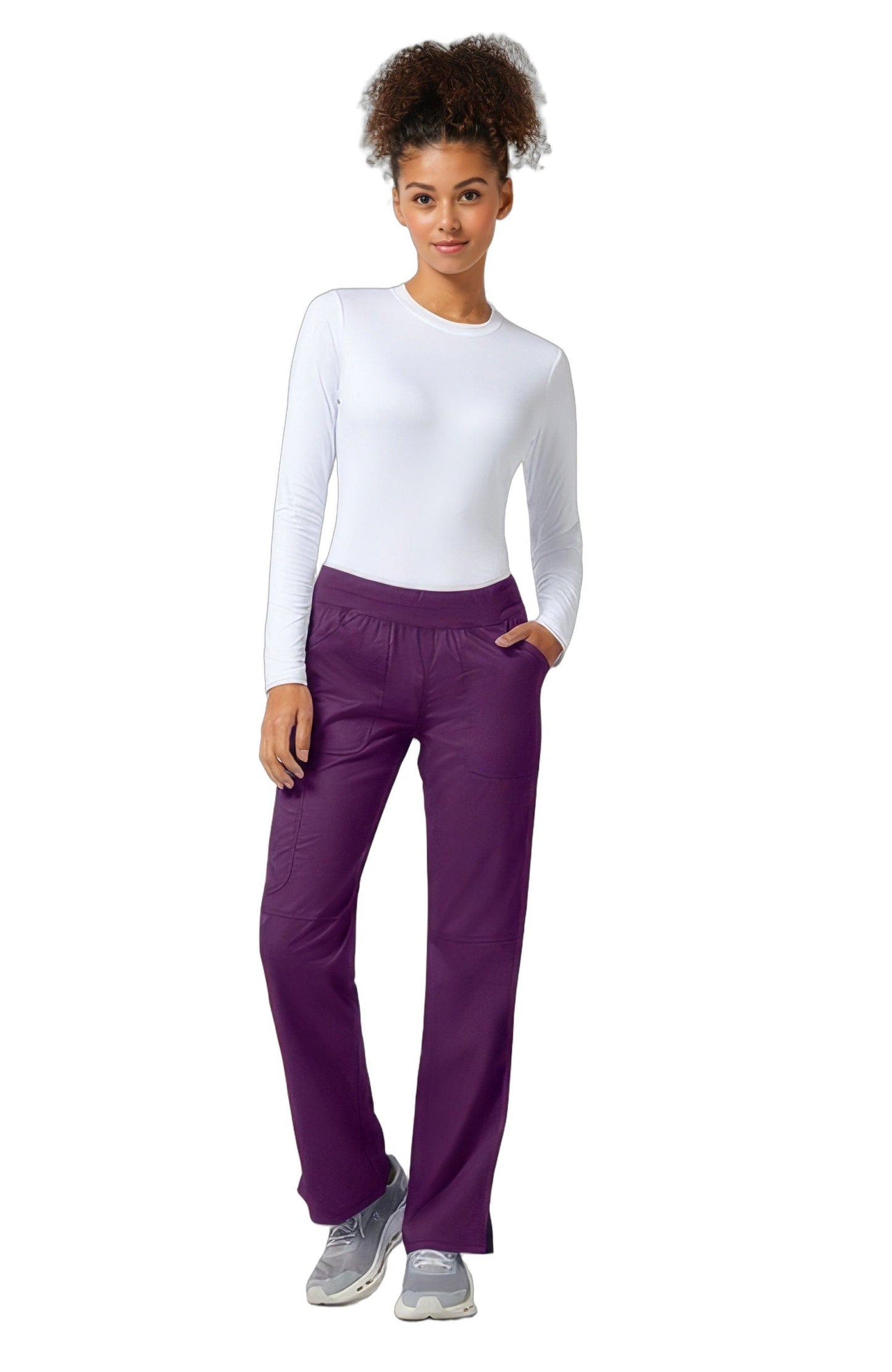 Cherokee Workwear Revolution WW110 Scrubs Pants Women's Mid Rise Straight Leg Pull-on Eggplant - EGG