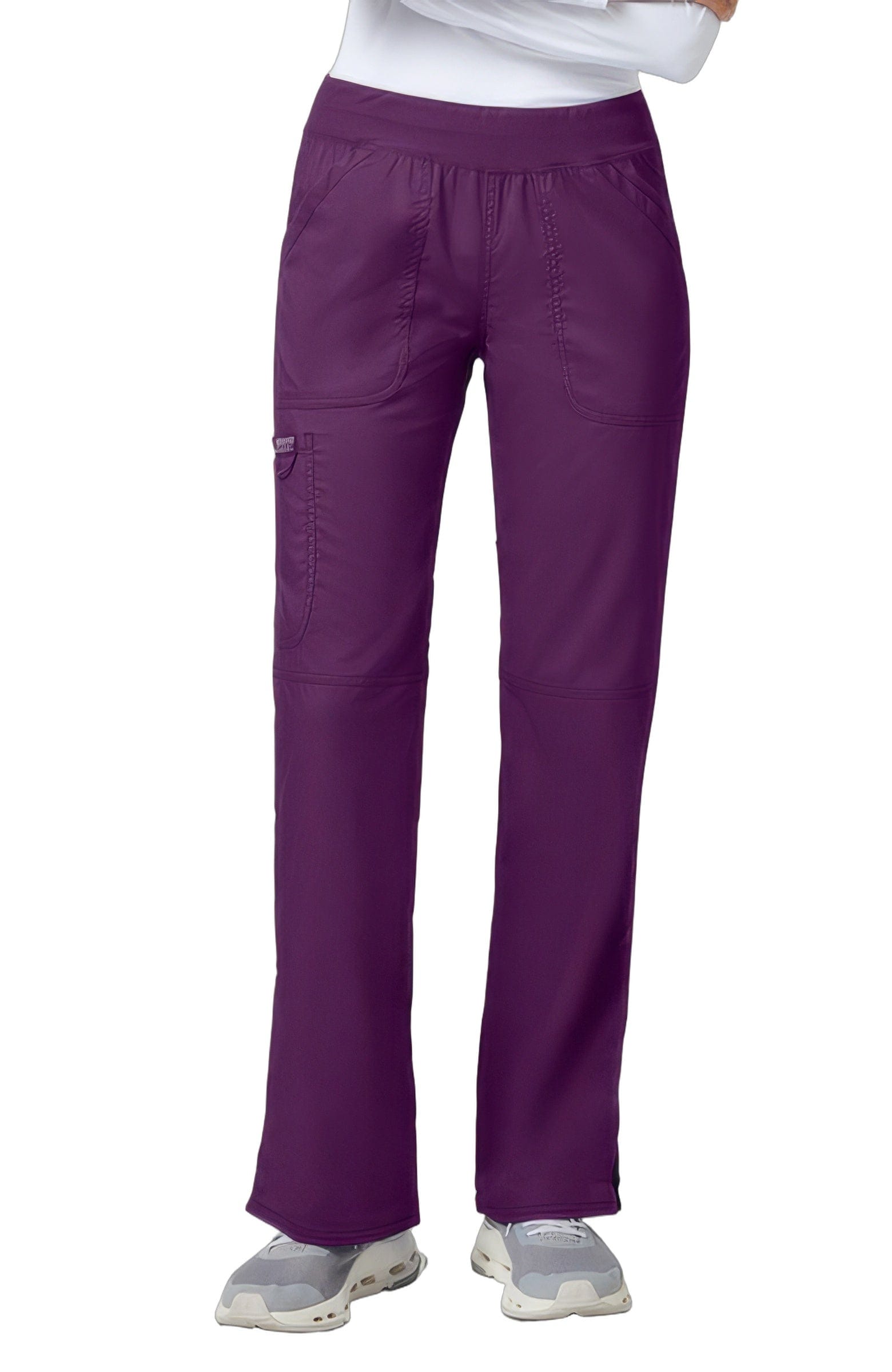 Cherokee Workwear Revolution WW110 Scrubs Pants Women's Mid Rise Straight Leg Pull-on Eggplant - EGG