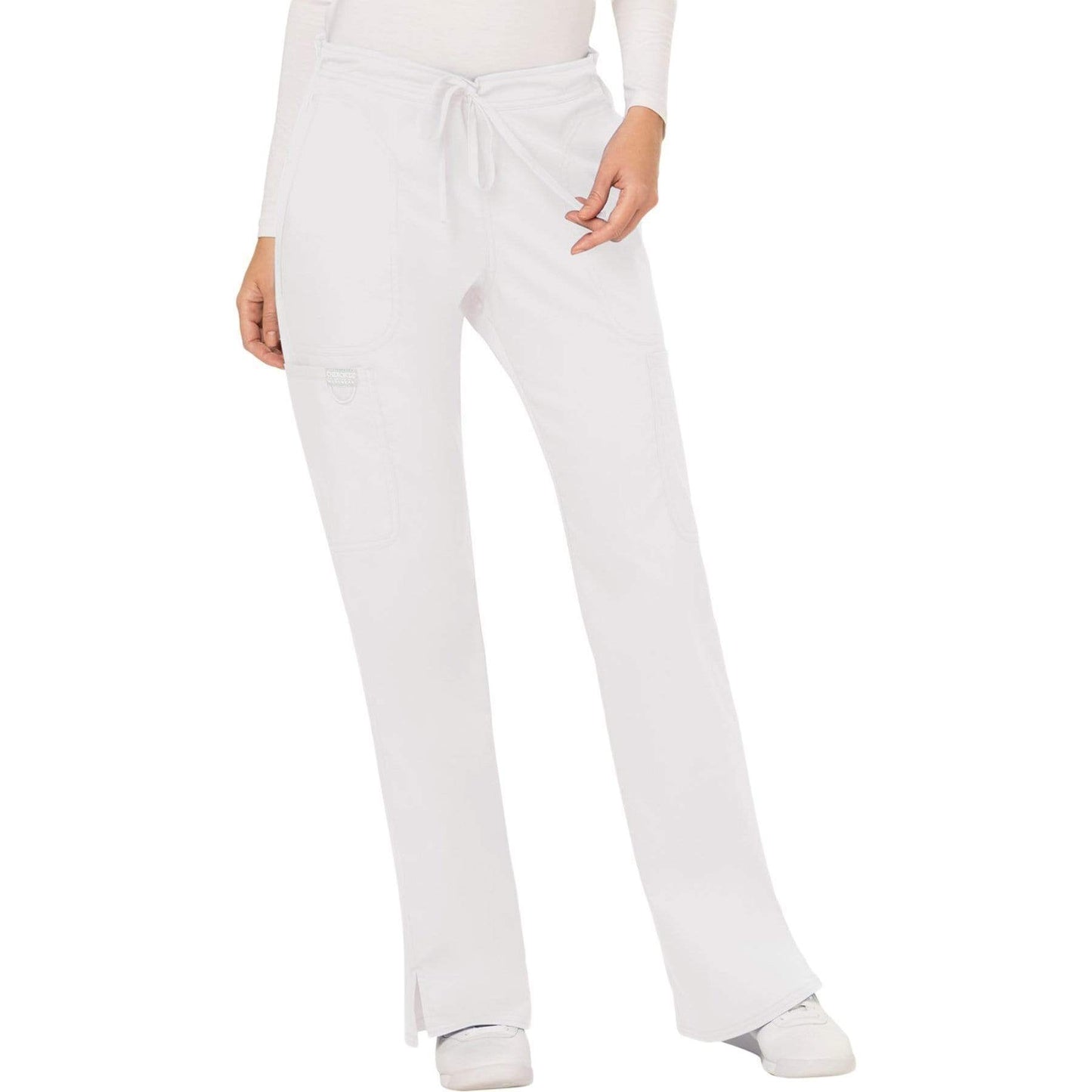 Cherokee Scrubs Pants Cherokee Workwear Revolution WW120 Scrubs Pants Women's Mid Rise Flare Drawstring White