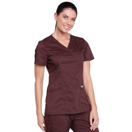 Cherokee Workwear Revolution WW610 Scrubs Top Mock Wrap Top Espresso