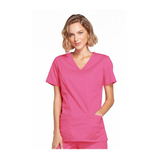 Cherokee Top S Cherokee Workwear Top WW Core Stretch Mock Wrap Top Shocking Pink