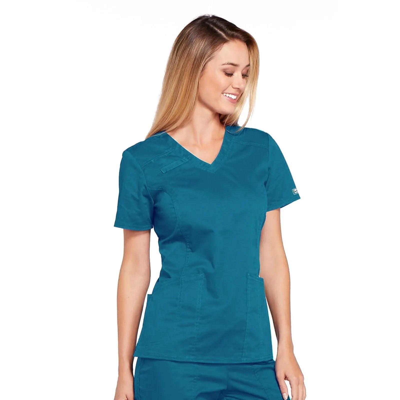 Cherokee Top XS Cherokee Workwear Top WW Core Stretch V-Neck Top Caribbean Blue
