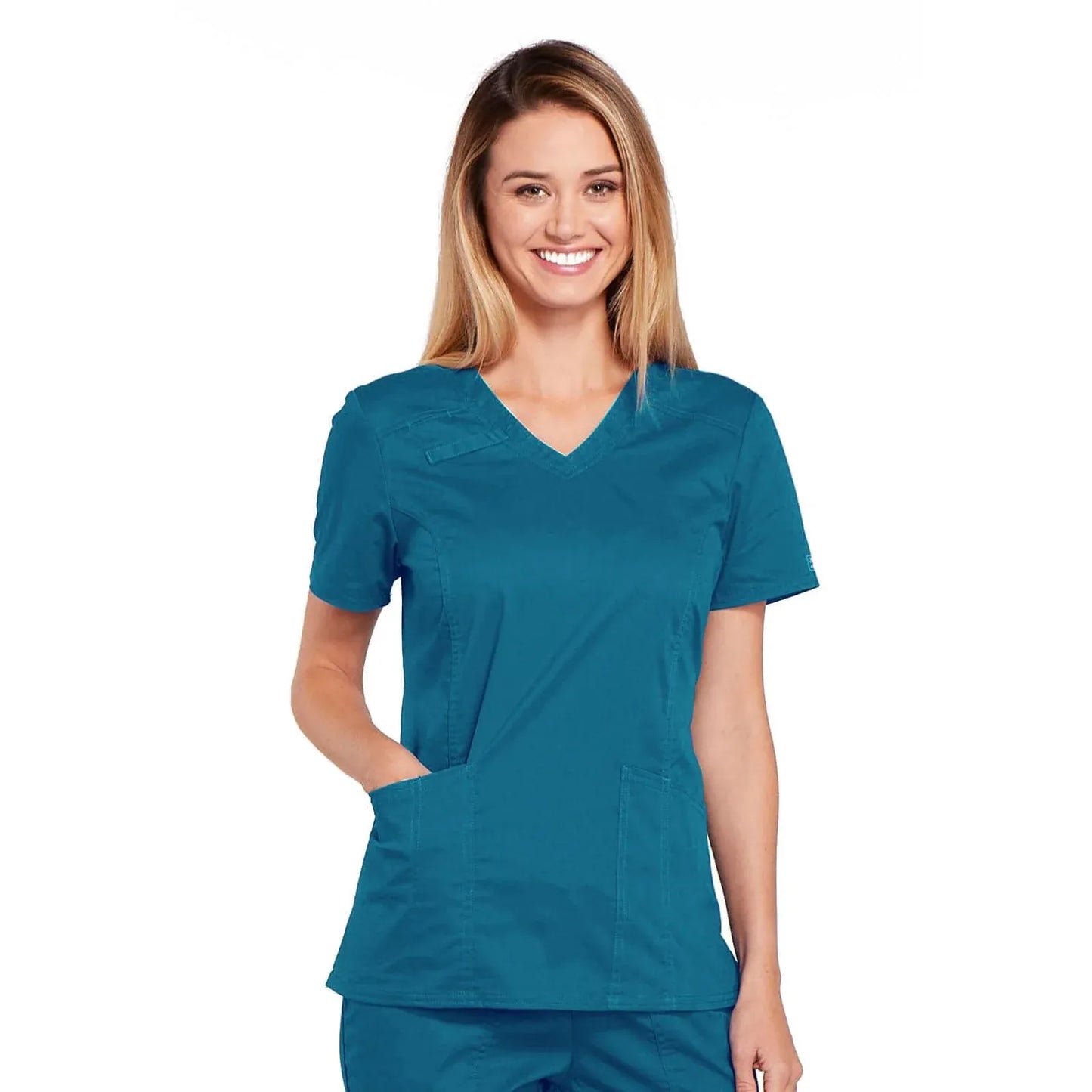 Cherokee Top Cherokee Workwear Top WW Core Stretch V-Neck Top Caribbean Blue