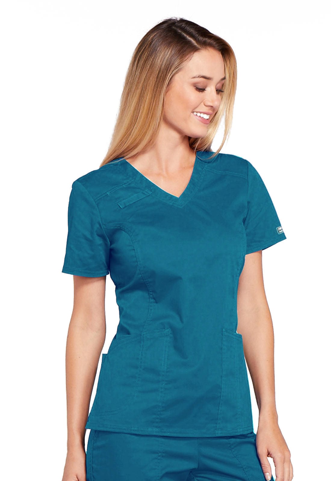 Cherokee Top XS Cherokee Workwear Top WW Core Stretch V-Neck Top Caribbean Blue
