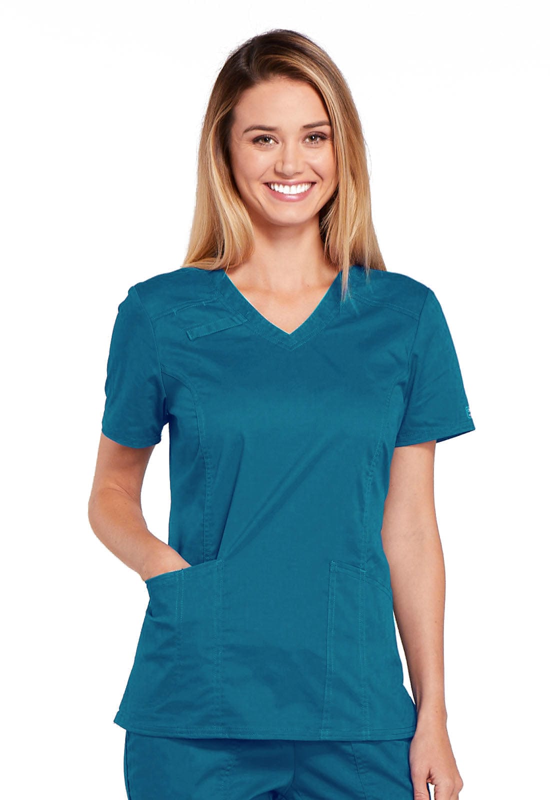Cherokee Top Cherokee Workwear Top WW Core Stretch V-Neck Top Caribbean Blue
