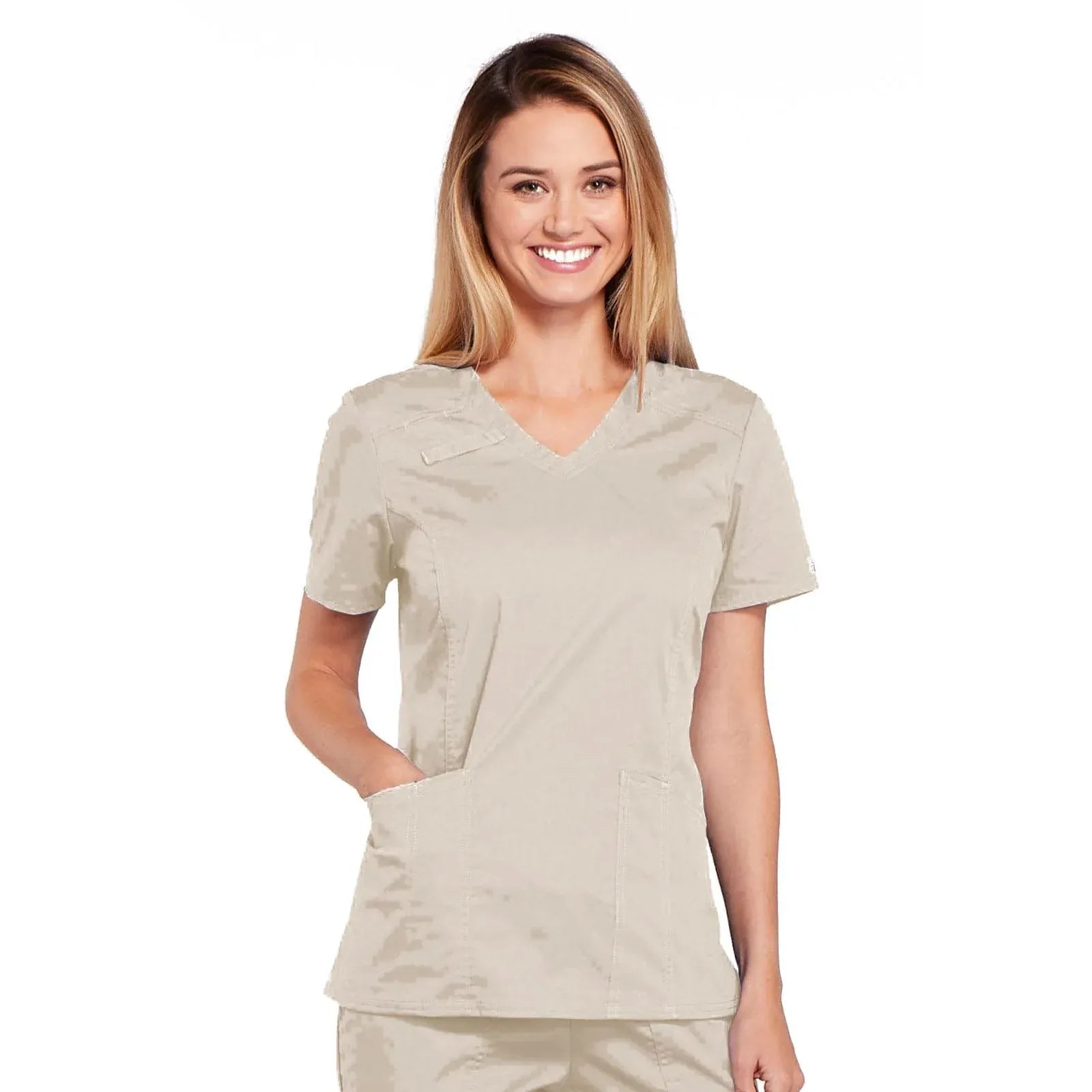 Cherokee Top L Cherokee Workwear Top WW Core Stretch V-Neck Top Khaki