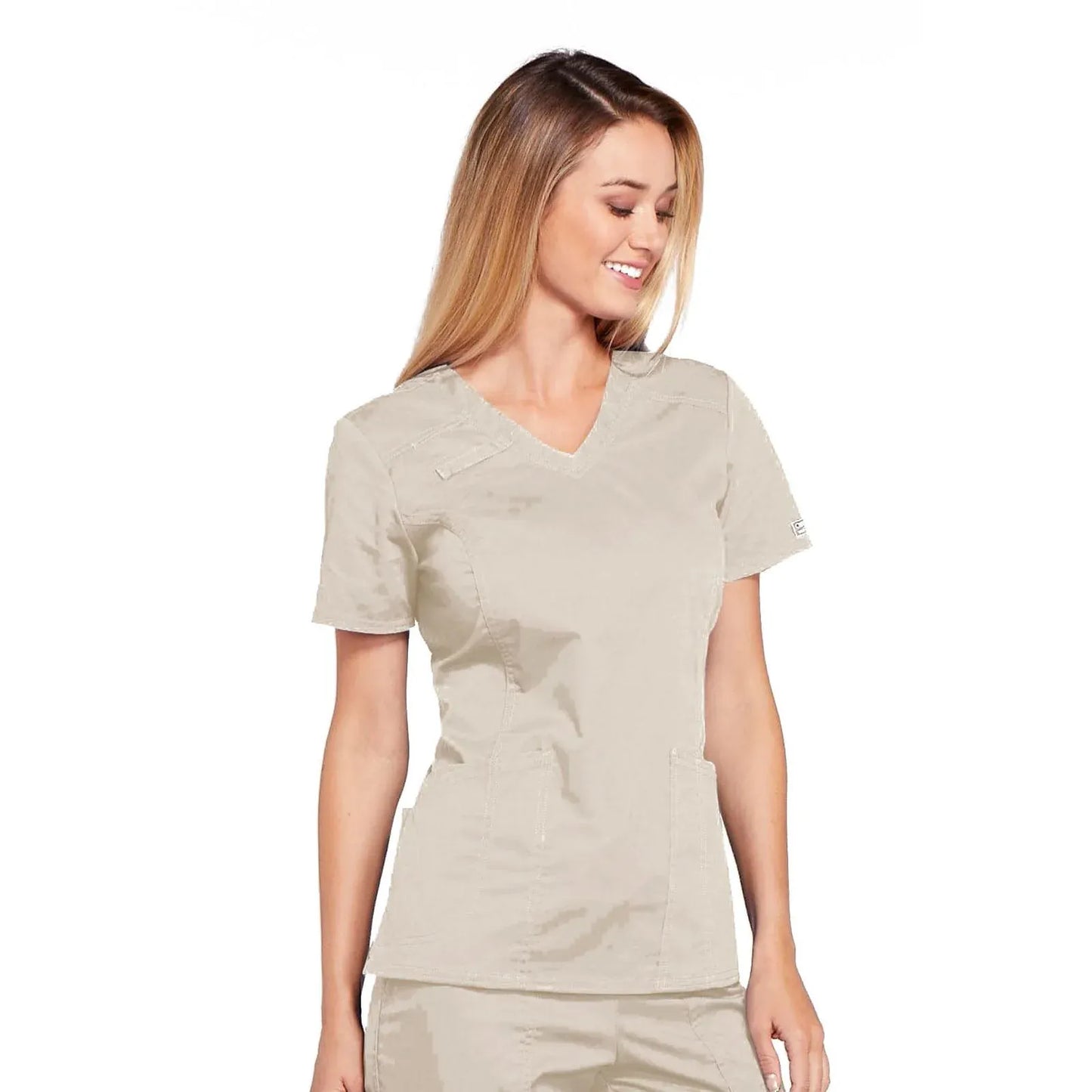 Cherokee Top L Cherokee Workwear Top WW Core Stretch V-Neck Top Khaki