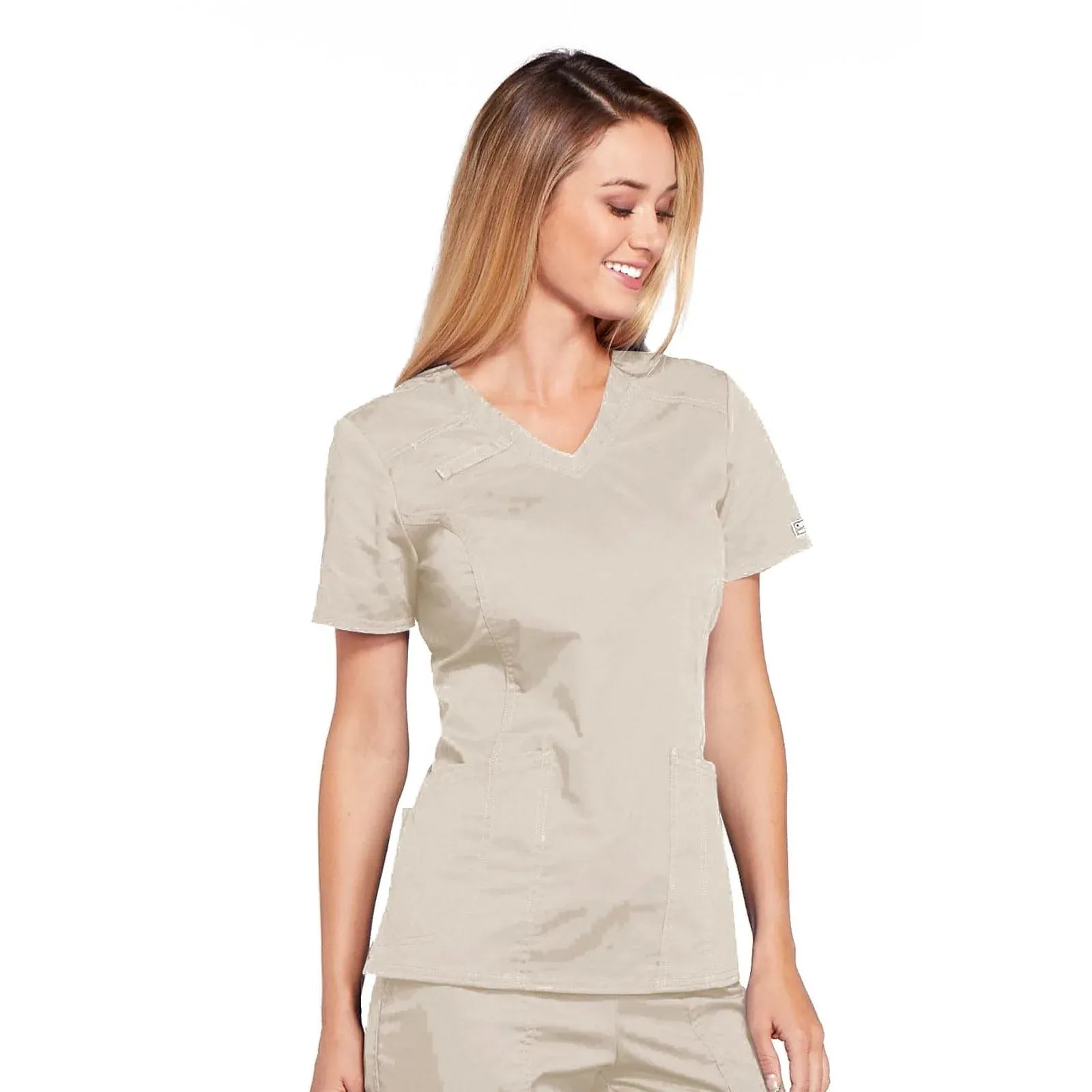Cherokee Top L Cherokee Workwear Top WW Core Stretch V-Neck Top Khaki