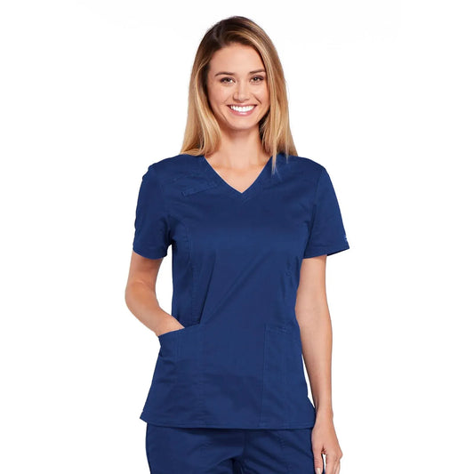 Cherokee Top XXS Cherokee Workwear Top WW Core Stretch V-Neck Top Navy