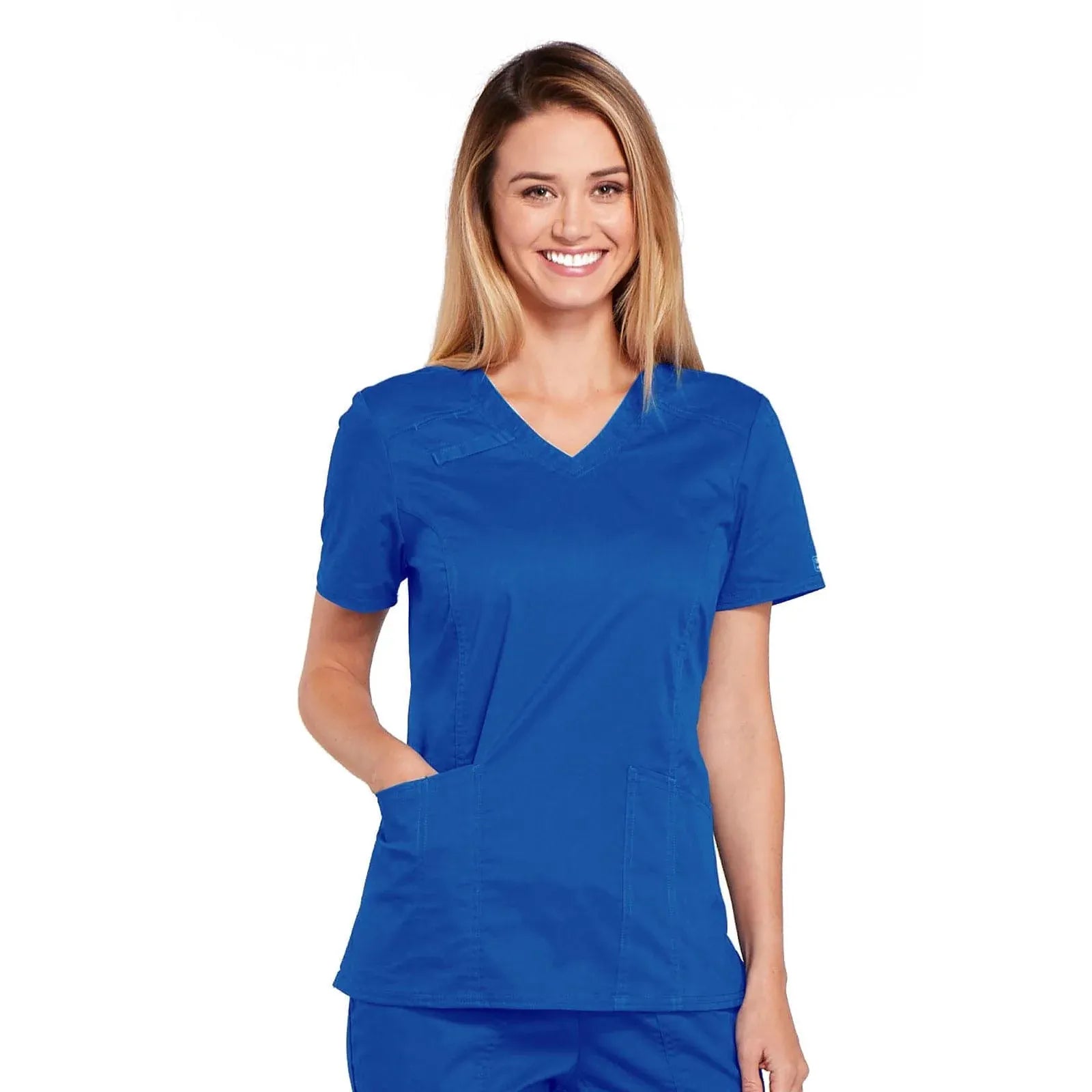 Cherokee Top XS Cherokee Workwear Top WW Core Stretch V-Neck Top Royal Blue