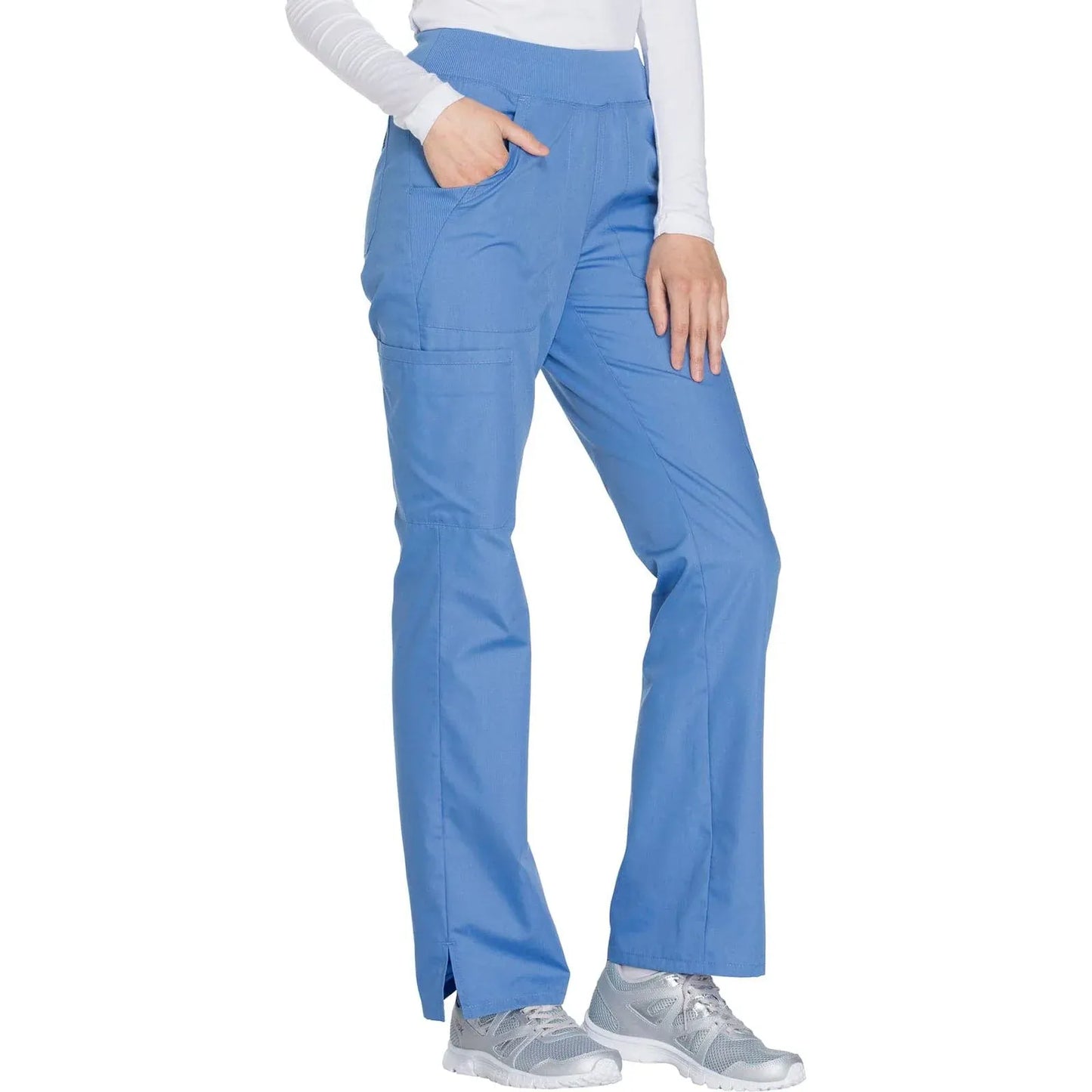 Cherokee Scrubs Pants Cherokee Workwear WW210 Scrubs Pants Womens Mid Rise Straight Leg Pull-on Cargo Ciel Blue