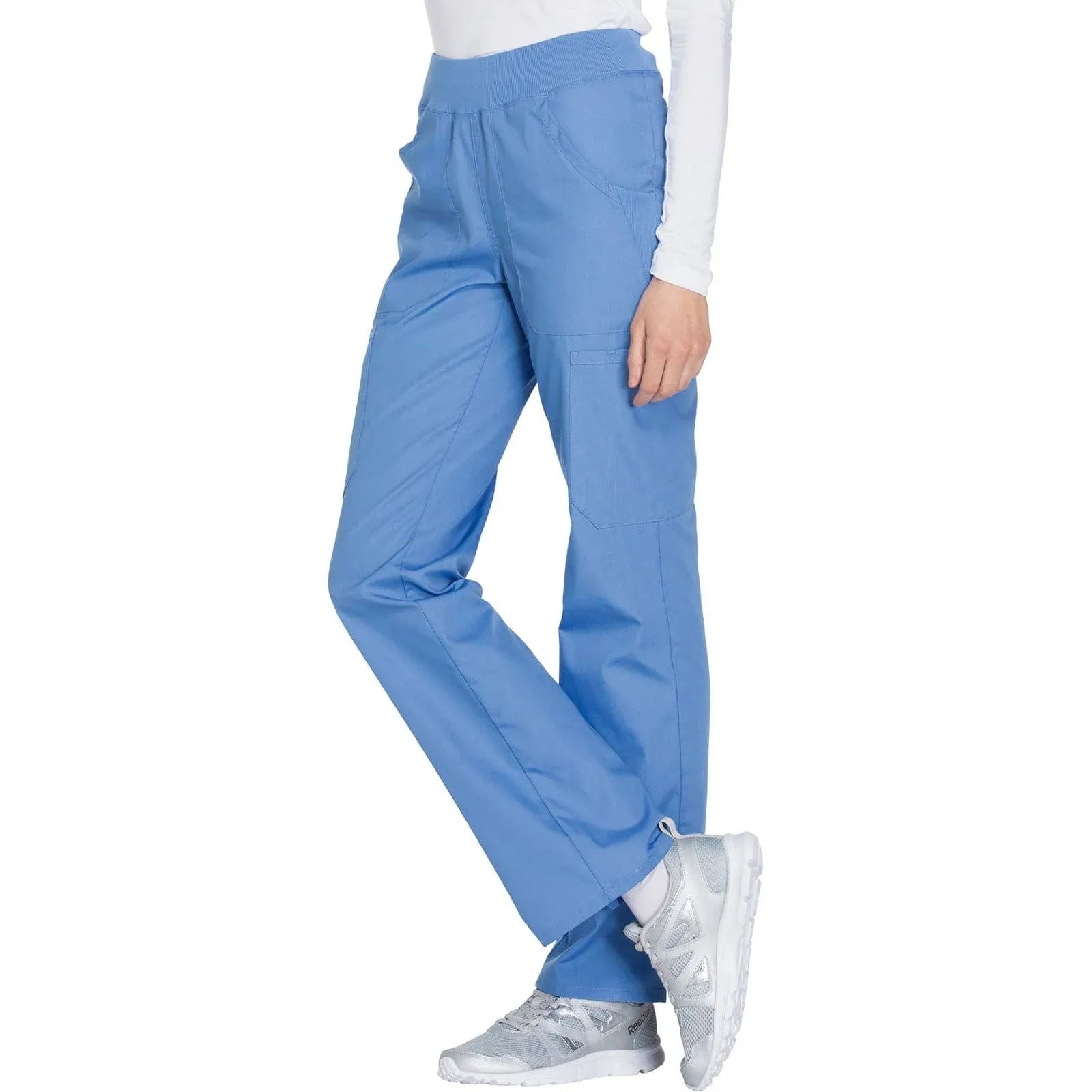 Cherokee Scrubs Pants Cherokee Workwear WW210 Scrubs Pants Womens Mid Rise Straight Leg Pull-on Cargo Ciel Blue