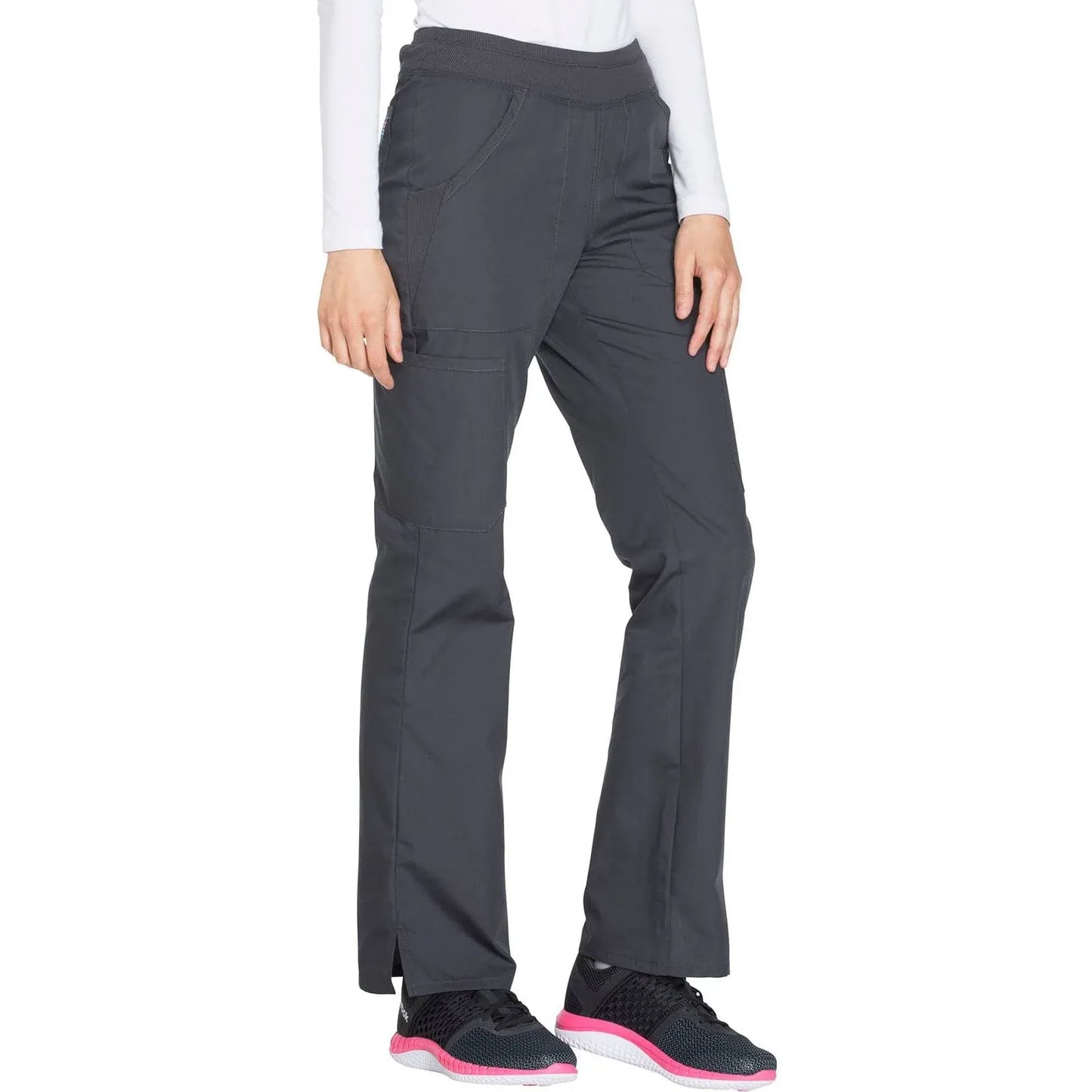 Cherokee Scrubs Pants Cherokee Workwear WW210 Scrubs Pants Womens Mid Rise Straight Leg Pull-on Cargo Pewter