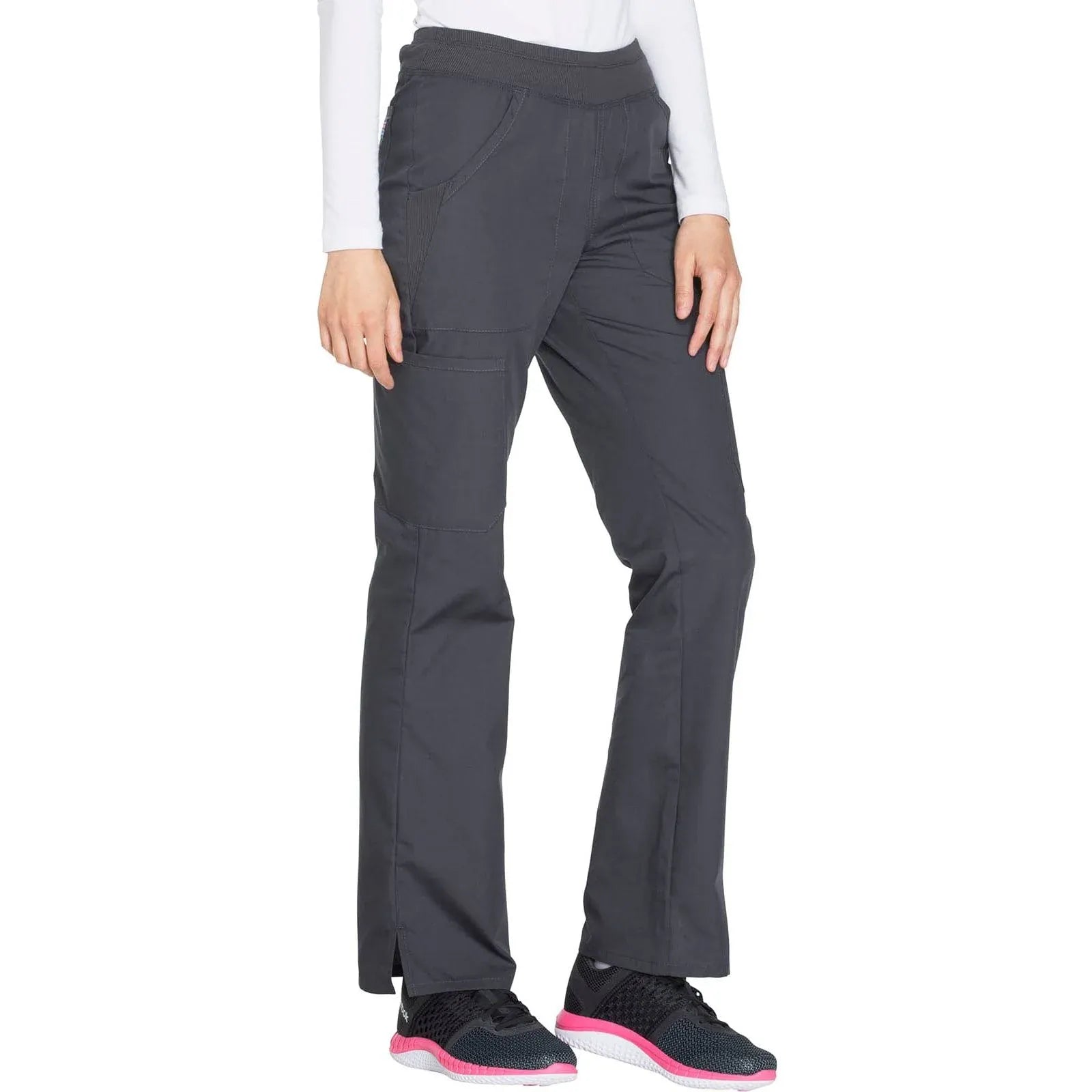 Cherokee Scrubs Pants Cherokee Workwear WW210 Scrubs Pants Womens Mid Rise Straight Leg Pull-on Cargo Pewter