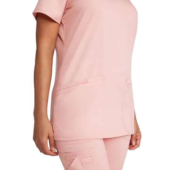 Cherokee Workwear WW620 V-Neck Scrubs Top with Patch Pockets Pink Essence
