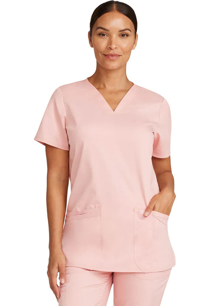 Cherokee Workwear WW620 V-Neck Scrubs Top with Patch Pockets Pink Essence