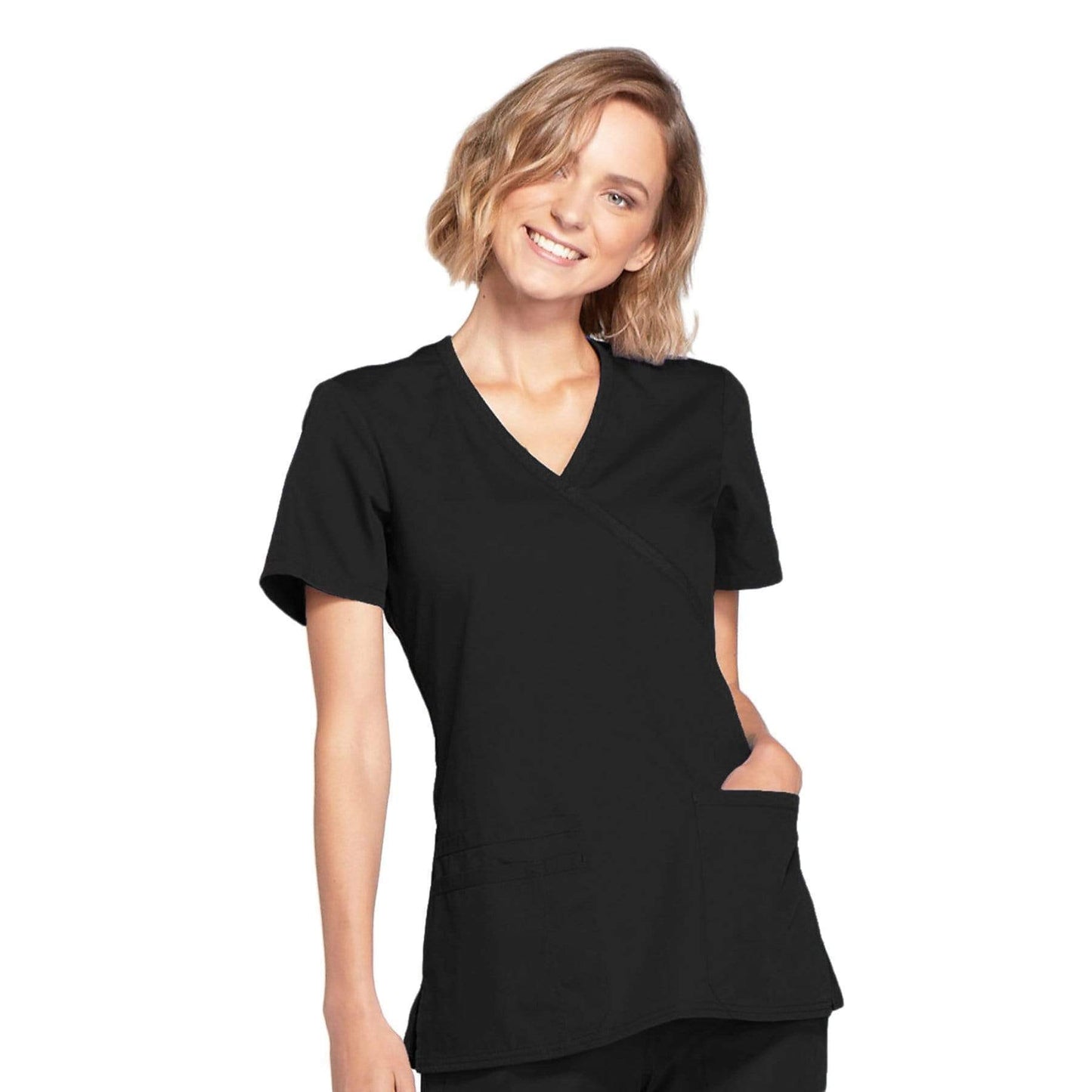 Cherokee Scrubs Top Cherokee Workwear WW650 Scrubs Top Women's Mock Wrap Black