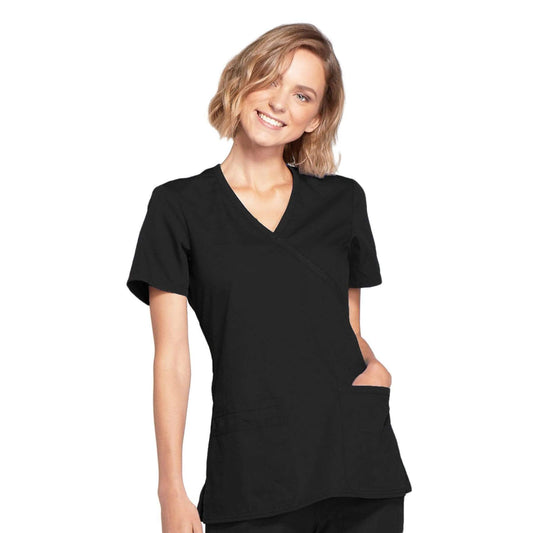 Cherokee Scrubs Top Cherokee Workwear WW650 Scrubs Top Women's Mock Wrap Black