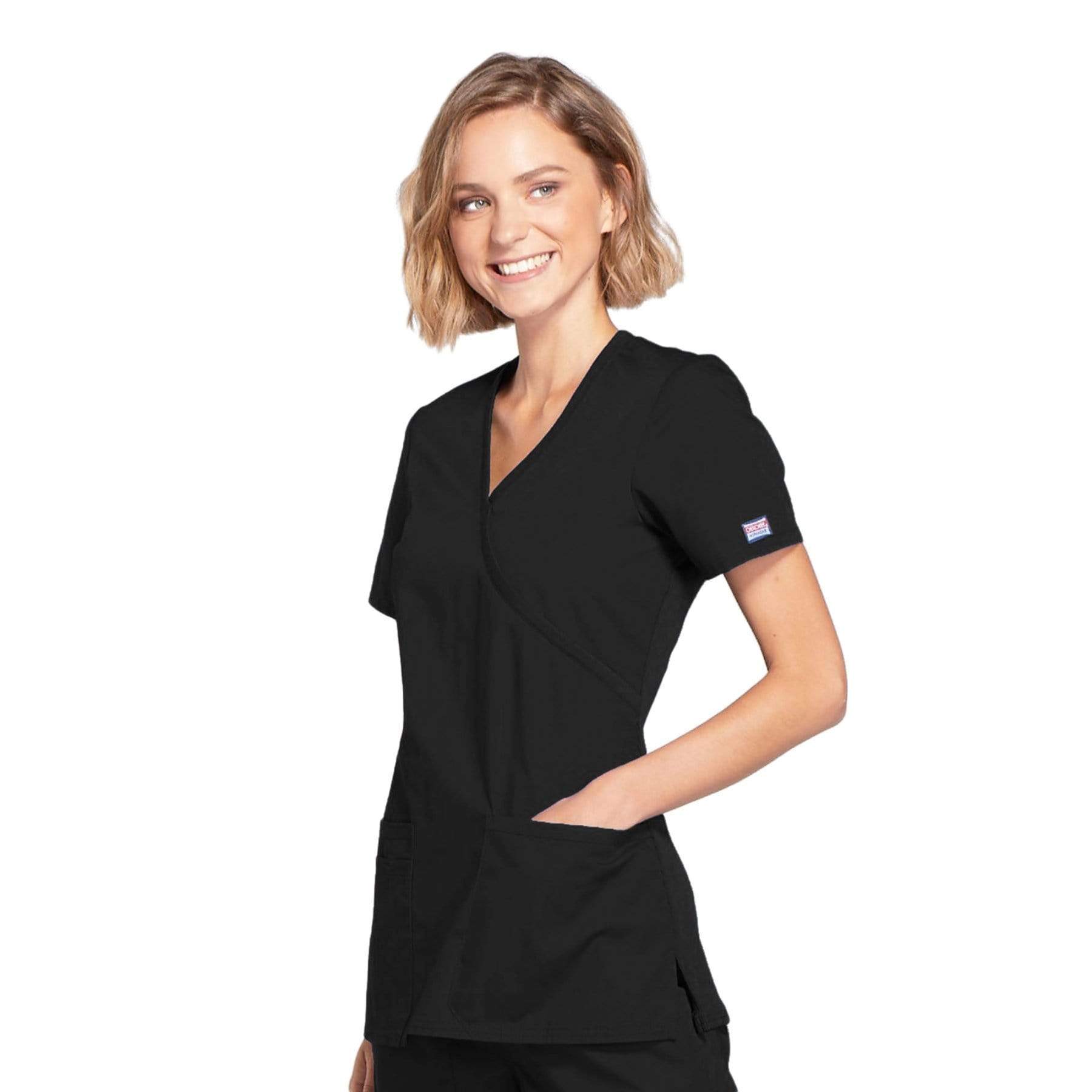 Cherokee Scrubs Top Cherokee Workwear WW650 Scrubs Top Women's Mock Wrap Black