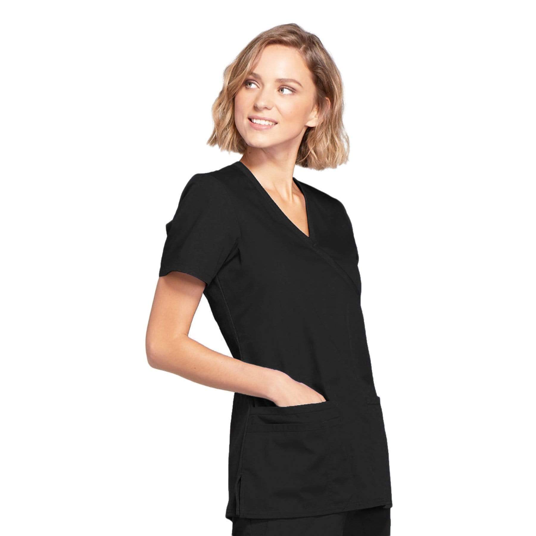 Cherokee Scrubs Top Cherokee Workwear WW650 Scrubs Top Women's Mock Wrap Black
