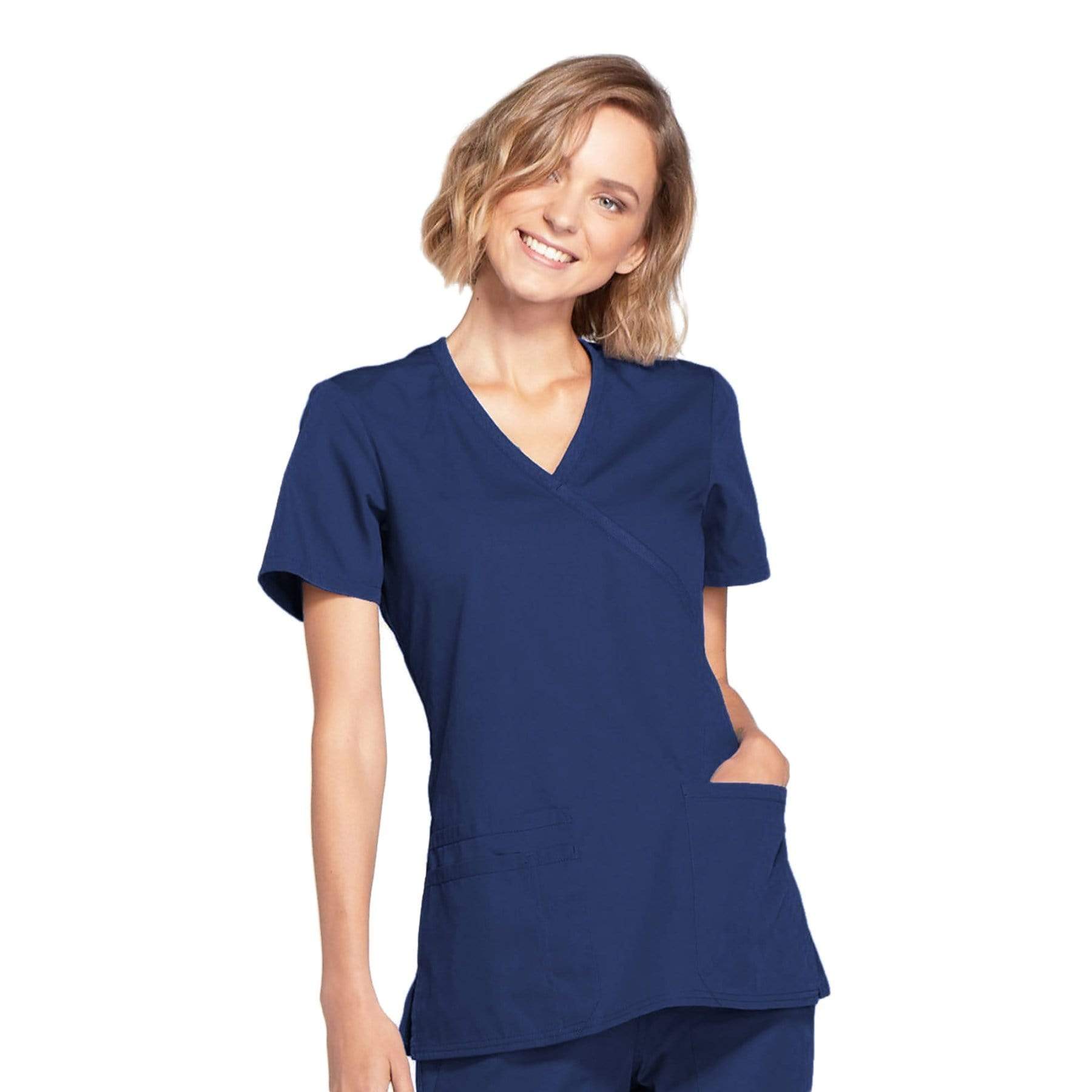 Cherokee Scrubs Top L Cherokee Workwear WW650 Scrubs Top Women's Mock Wrap Navy