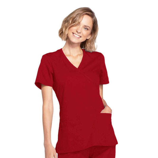Cherokee Workwear WW650 Scrubs Top Women's Mock Wrap Red