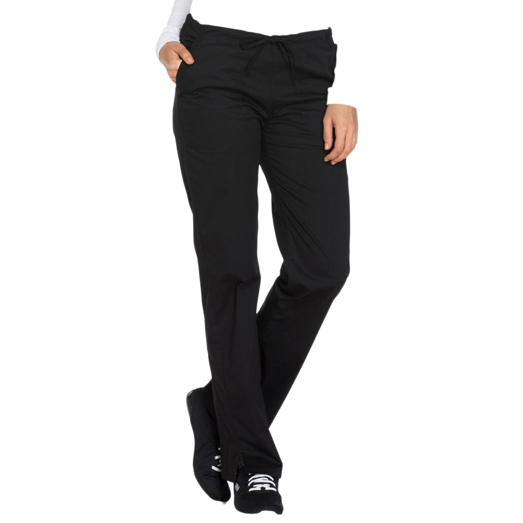 Cherokee Scrubs Pants Cherokee WW130 Mid Rise Straight Leg Drawstring Pant Black