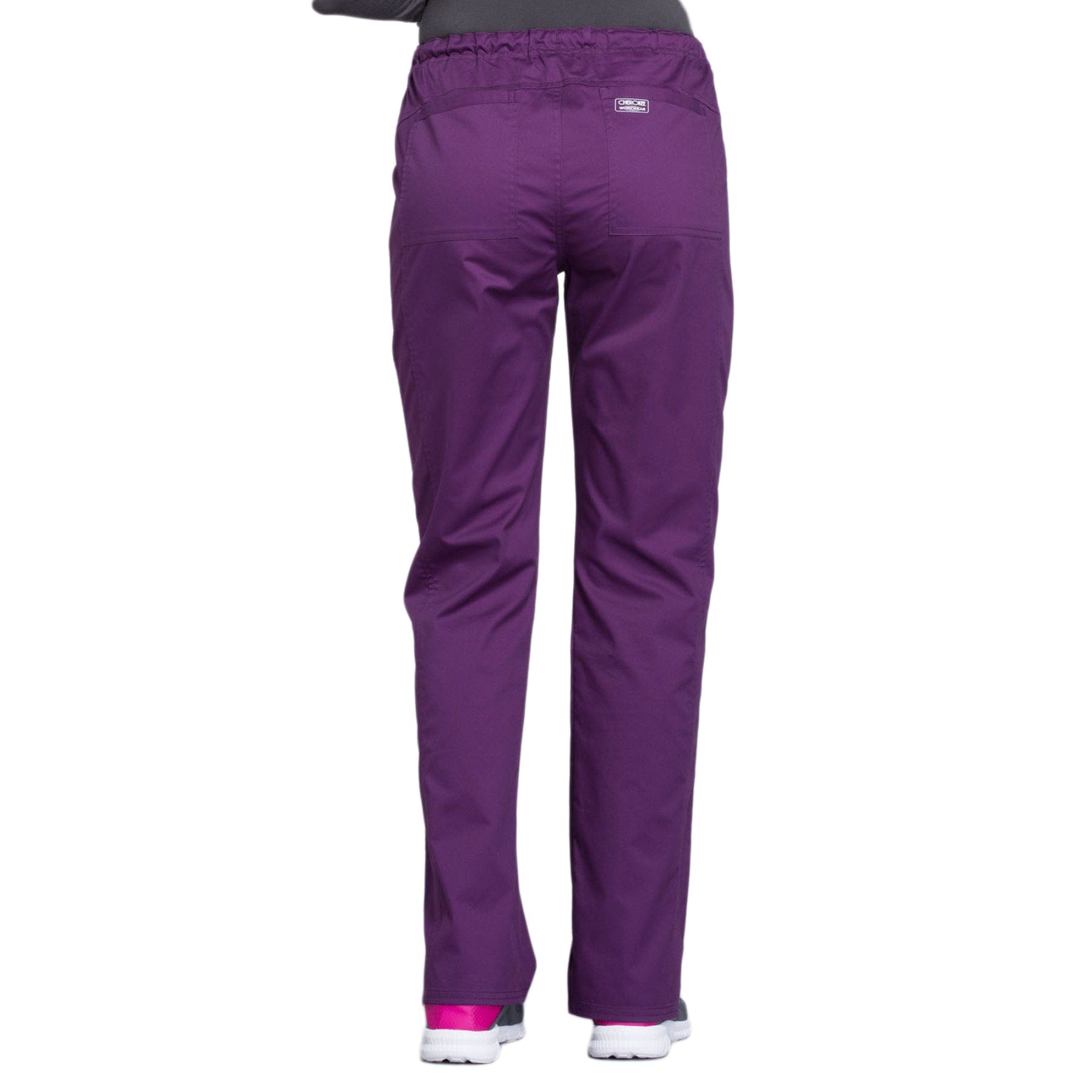Cherokee Scrubs Pants Cherokee WW130 Mid Rise Straight Leg Drawstring Pant Eggplant
