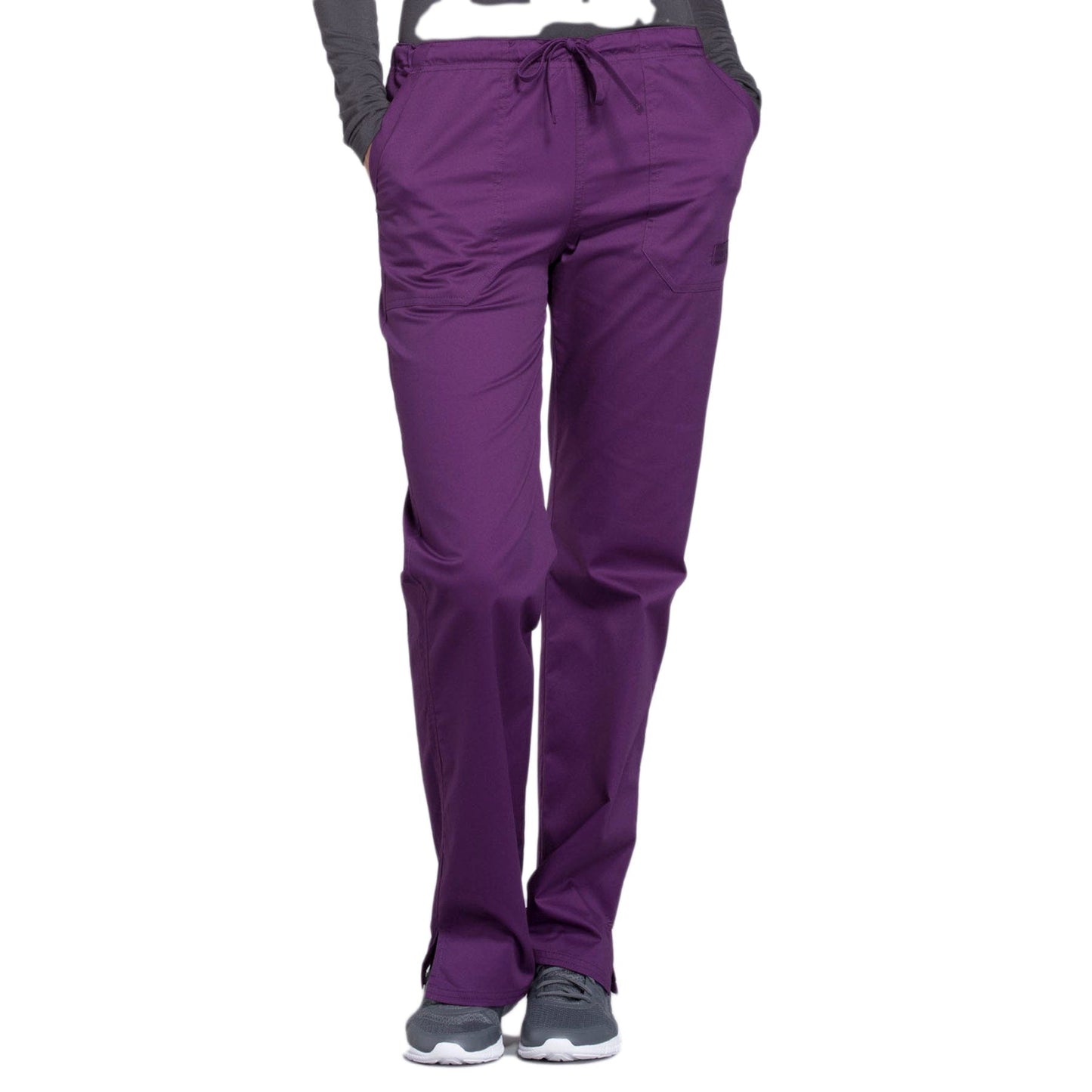 Cherokee Scrubs Pants Cherokee WW130 Mid Rise Straight Leg Drawstring Pant Eggplant