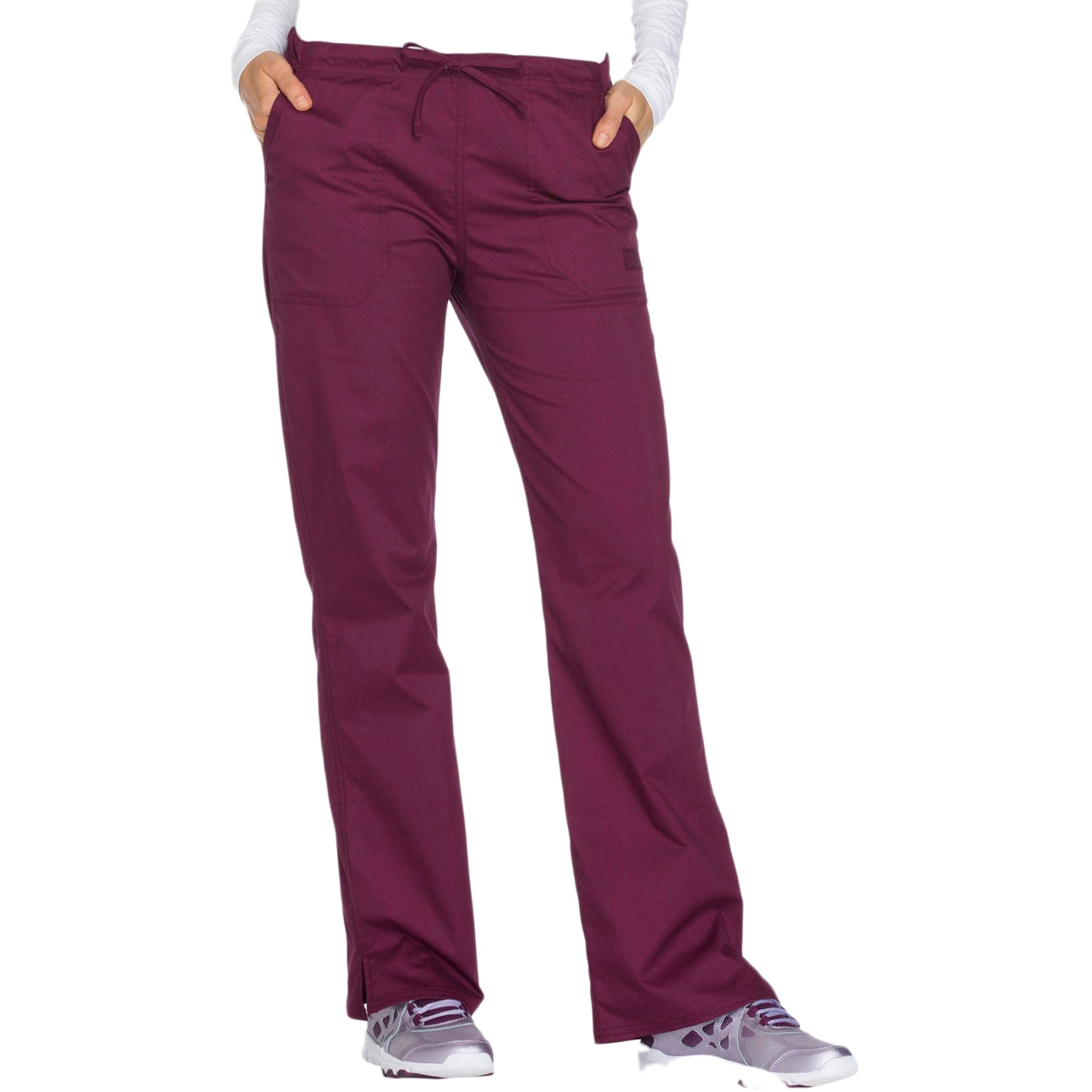 Cherokee Scrubs Pants M Cherokee WW130 Mid Rise Straight Leg Drawstring Pant Wine