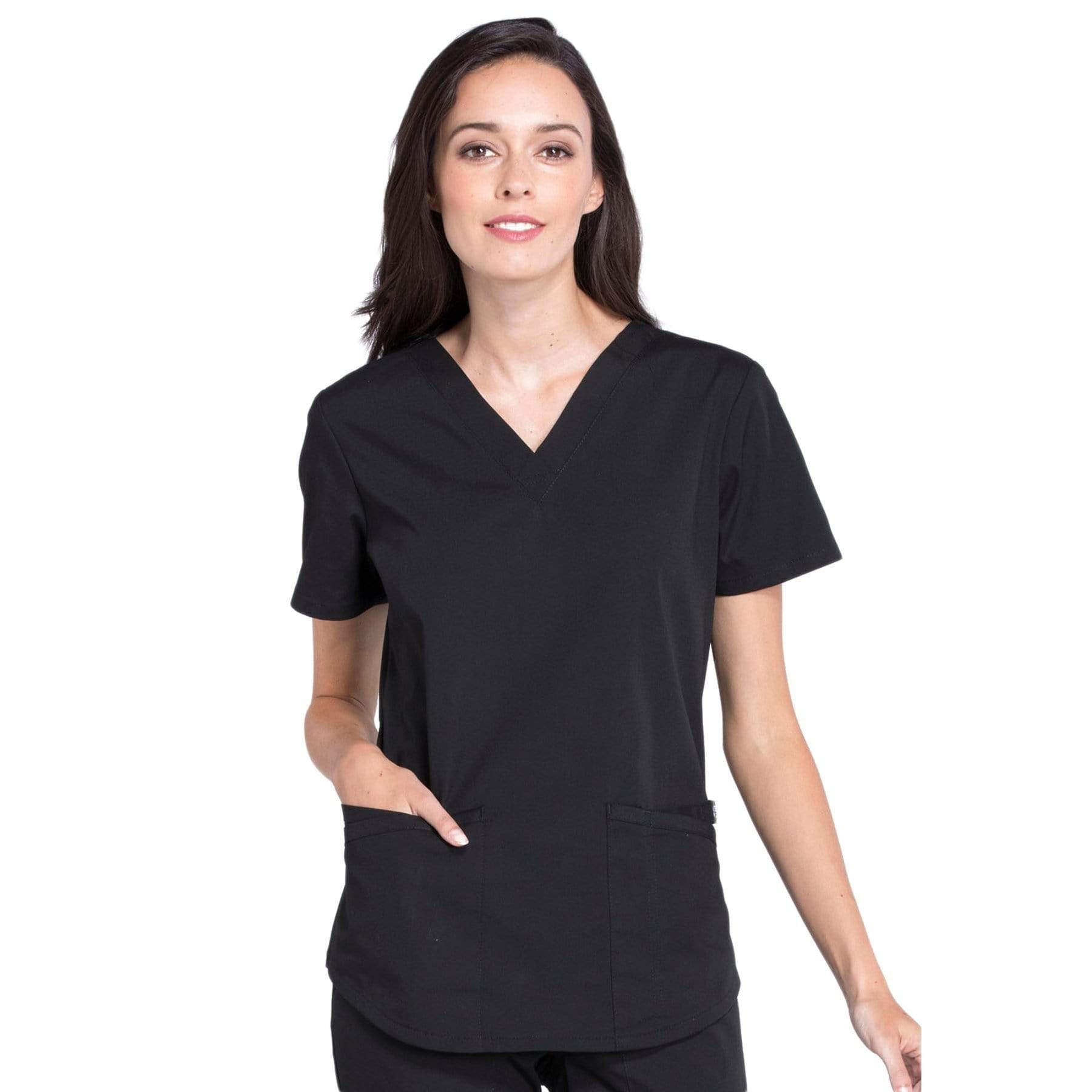 Cherokee Scrubs Top 2XL Cherokee Workwear Professionals WW665 Scrubs Top Women's V-Neck Black