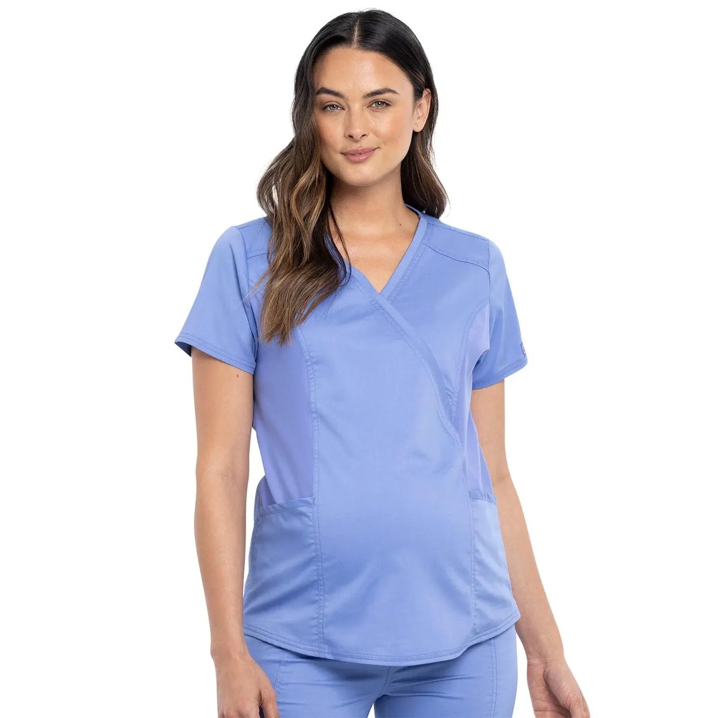 Cherokee WW688 Maternity Mock Wrap Top in Ciel Blue